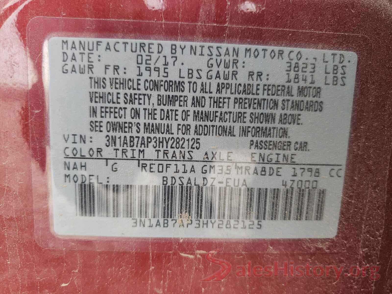 3N1AB7AP3HY282125 2017 NISSAN SENTRA