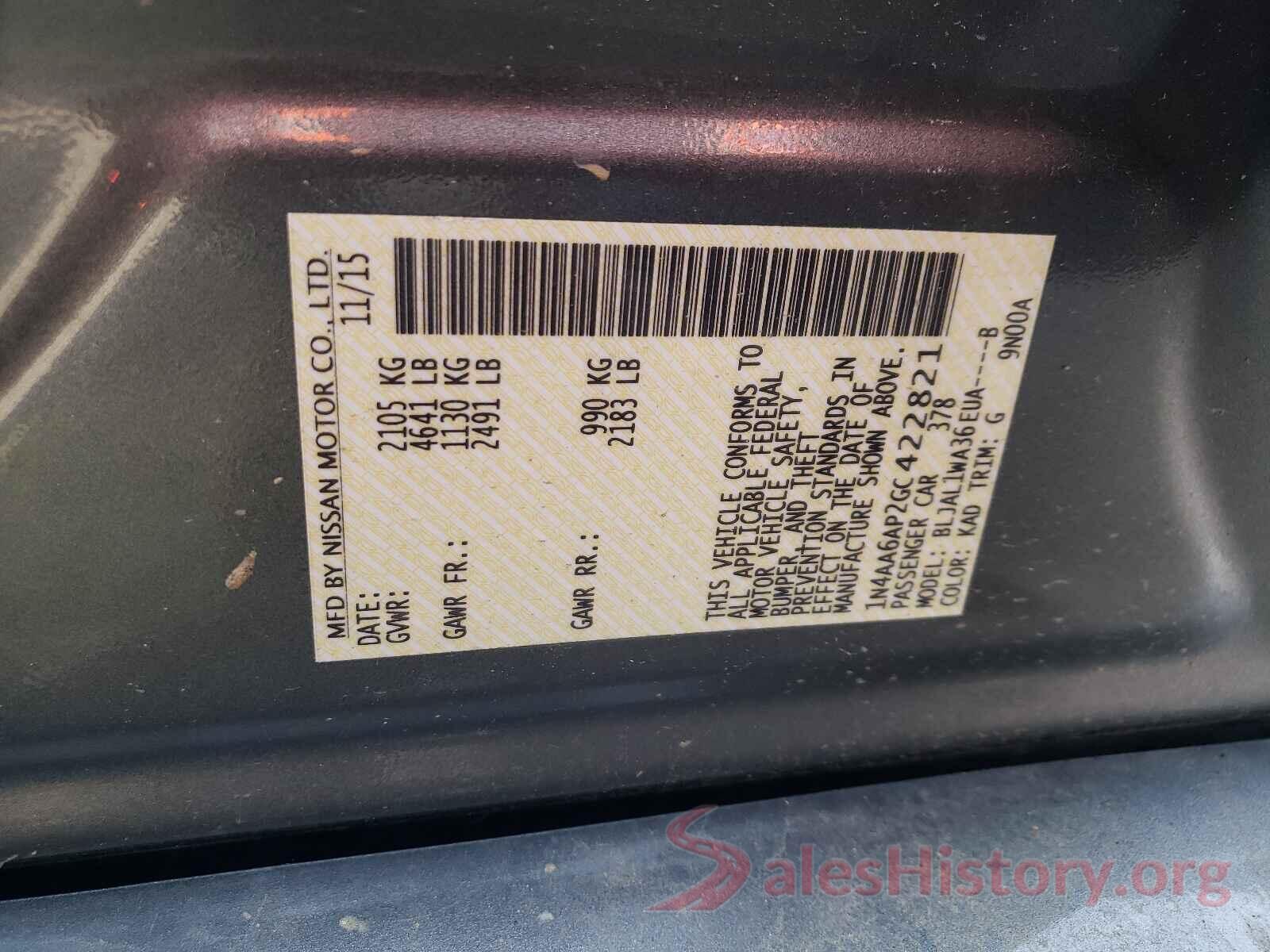 1N4AA6AP2GC422821 2016 NISSAN MAXIMA