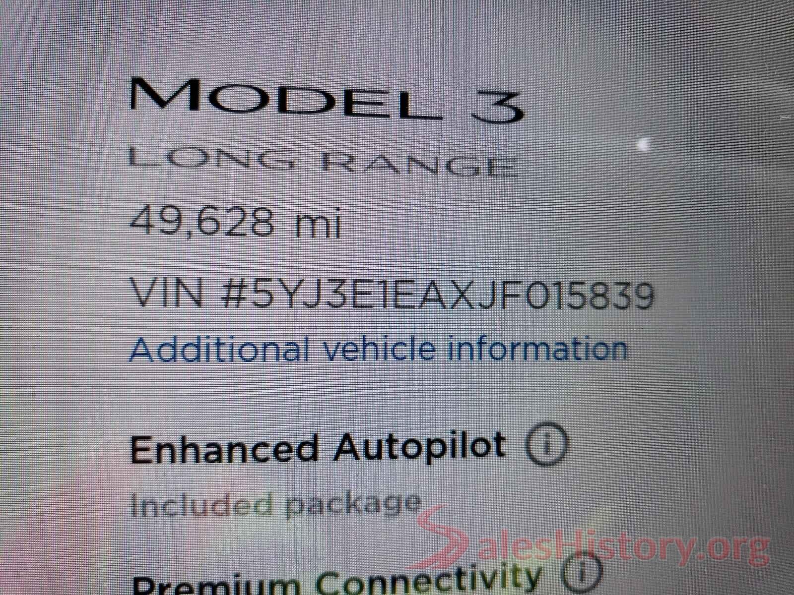 5YJ3E1EAXJF015839 2018 TESLA MODEL 3