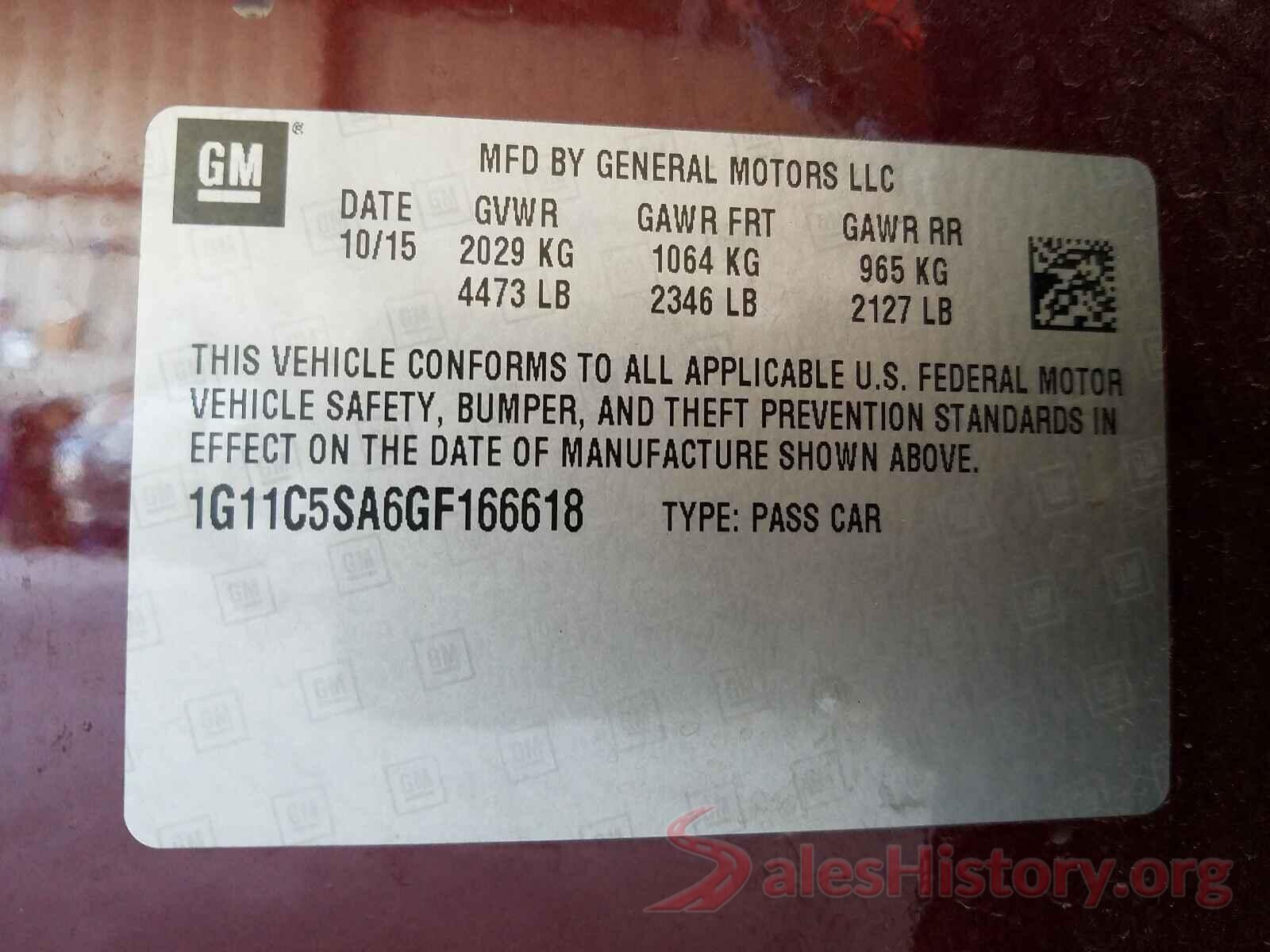 1G11C5SA6GF166618 2016 CHEVROLET MALIBU