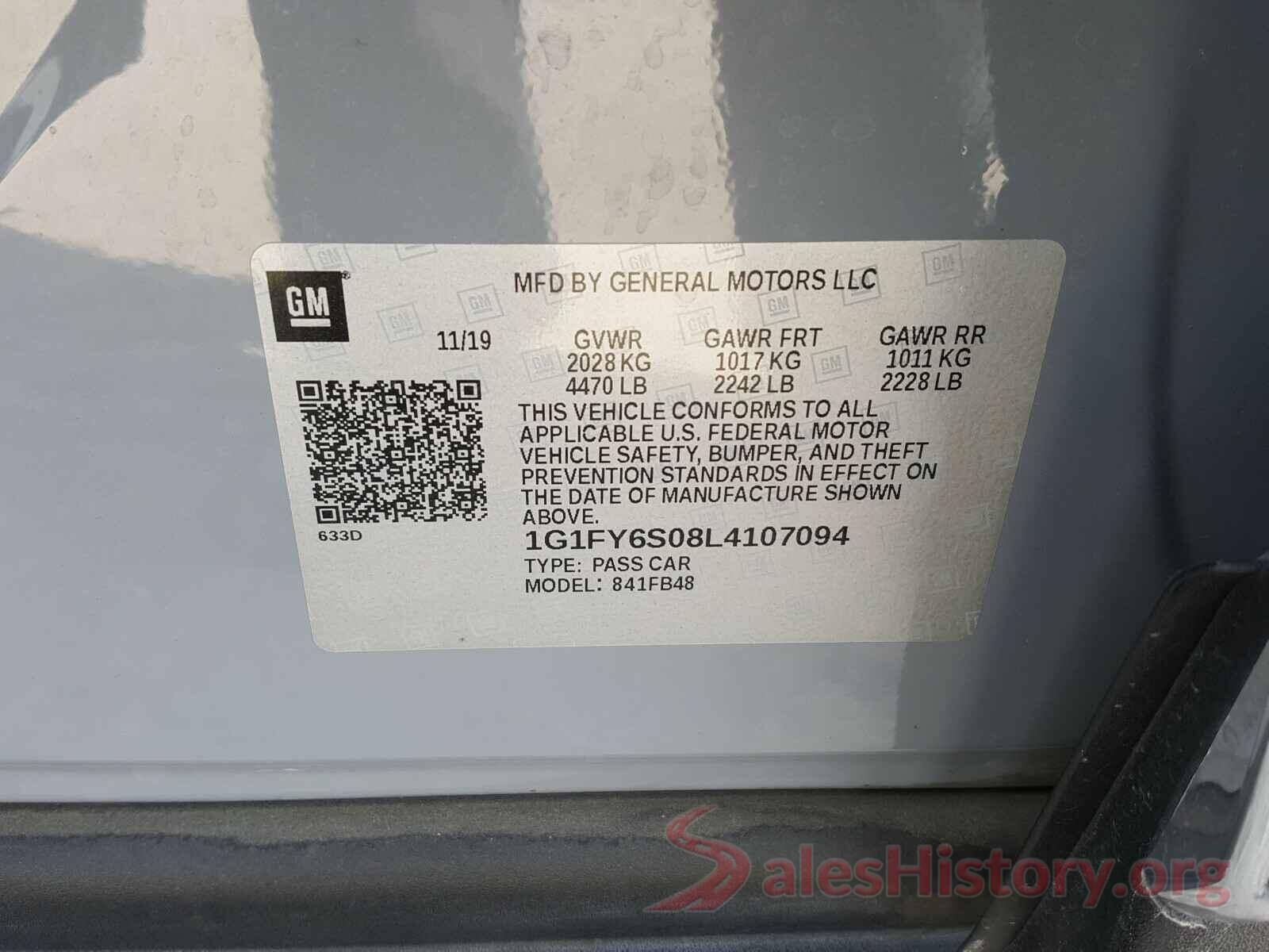 1G1FY6S08L4107094 2020 CHEVROLET BOLT