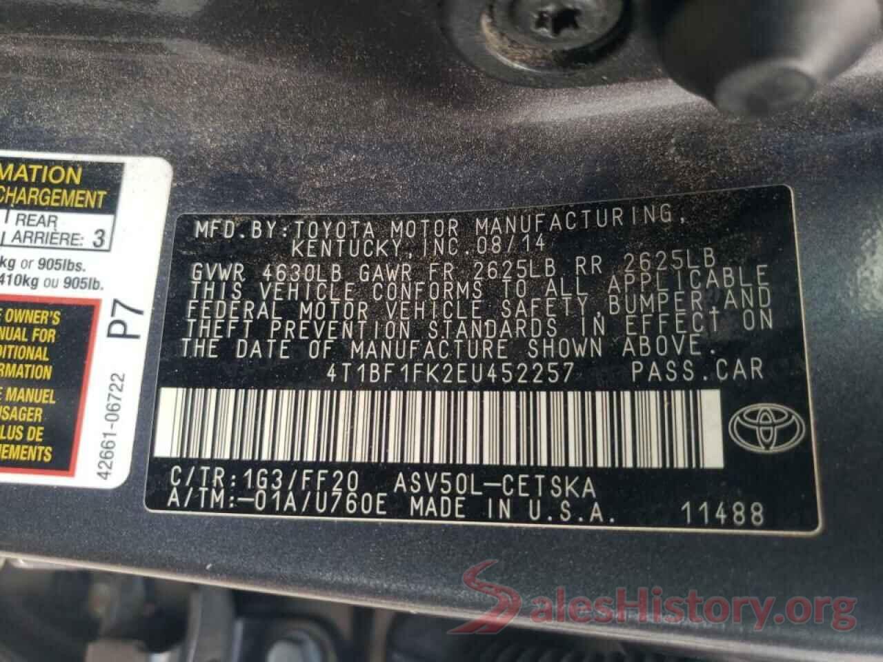 4T1BF1FK2EU452257 2014 TOYOTA CAMRY