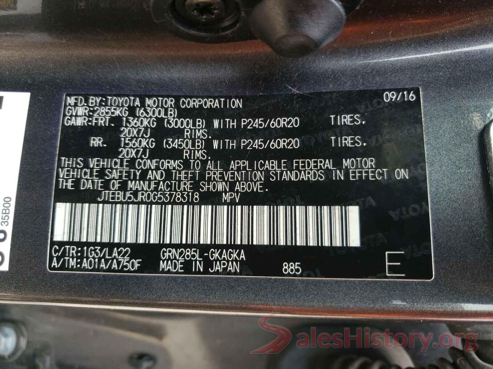 JTEBU5JR0G5378318 2016 TOYOTA 4RUNNER