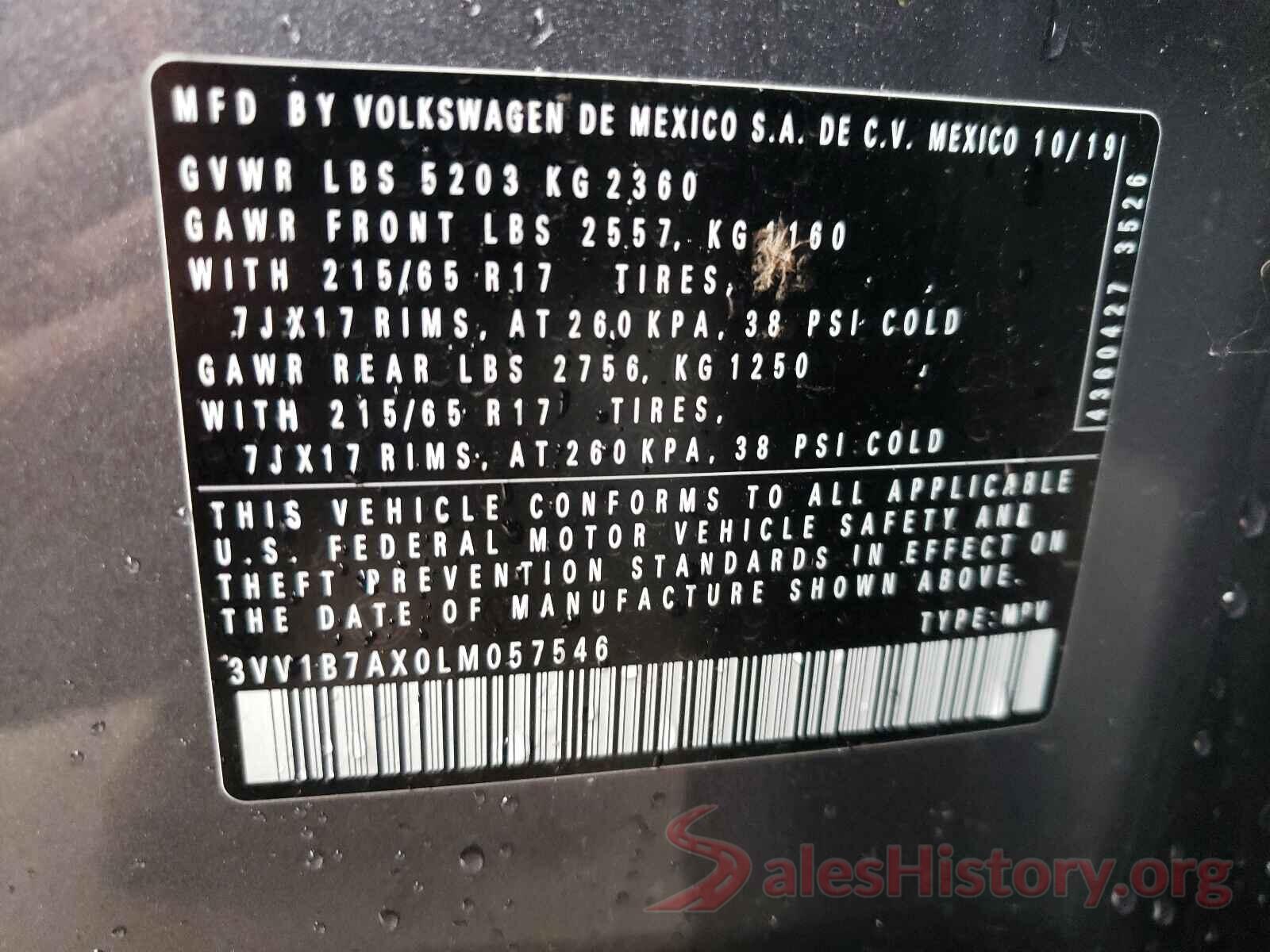 3VV1B7AX0LM057546 2020 VOLKSWAGEN TIGUAN