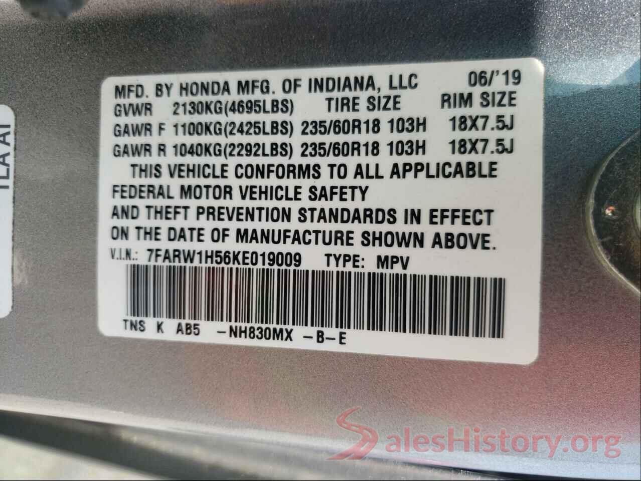 7FARW1H56KE019009 2019 HONDA CRV