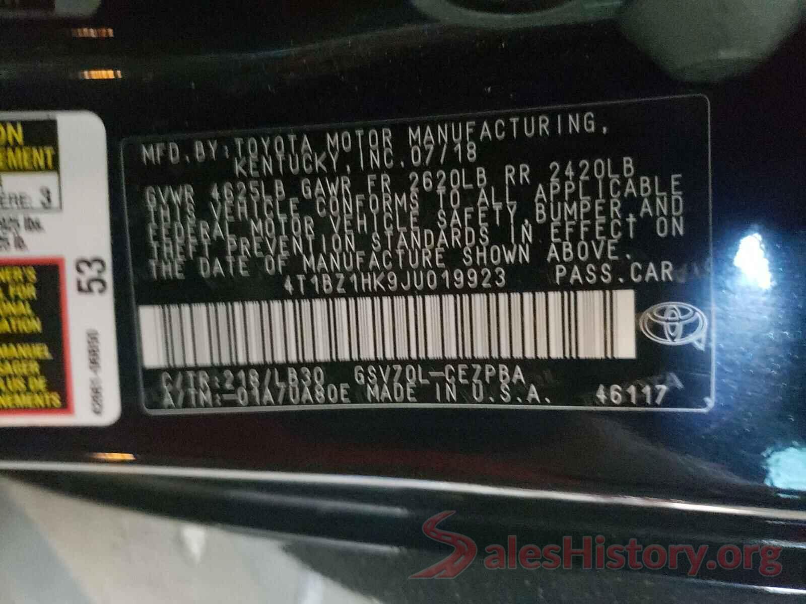 4T1BZ1HK9JU019923 2018 TOYOTA CAMRY