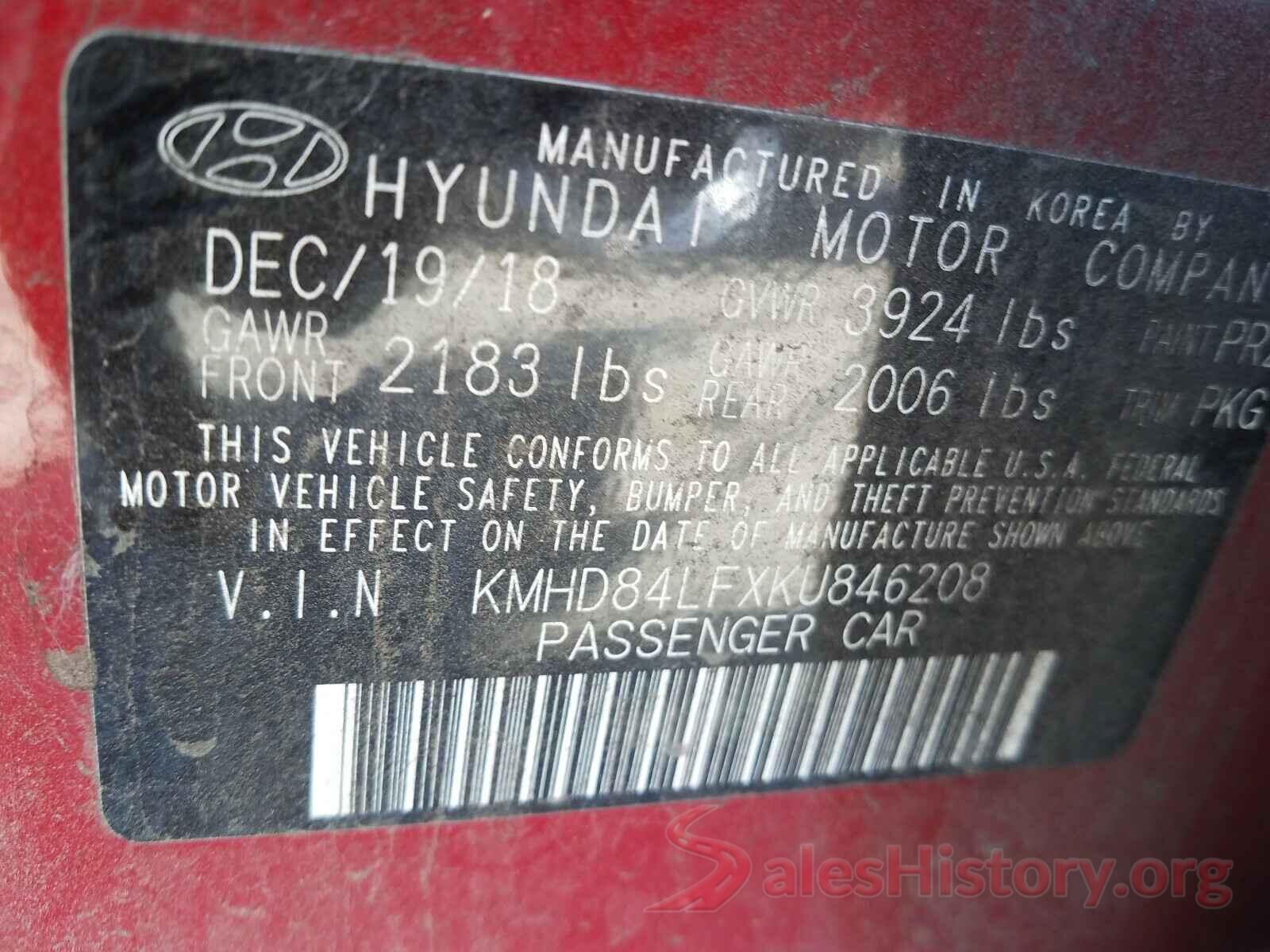 KMHD84LFXKU846208 2019 HYUNDAI ELANTRA