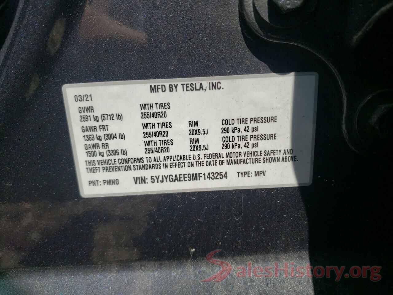 5YJYGAEE9MF143254 2021 TESLA MODEL Y