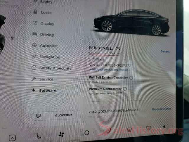 5YJ3E1EB6KF237272 2019 TESLA MODEL 3