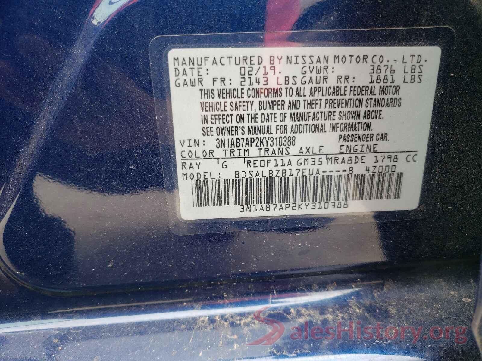 3N1AB7AP2KY310388 2019 NISSAN SENTRA