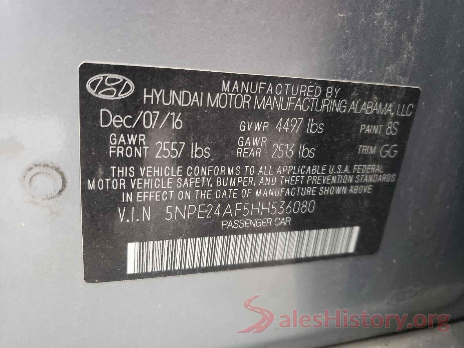 5NPE24AF5HH536080 2017 HYUNDAI SONATA