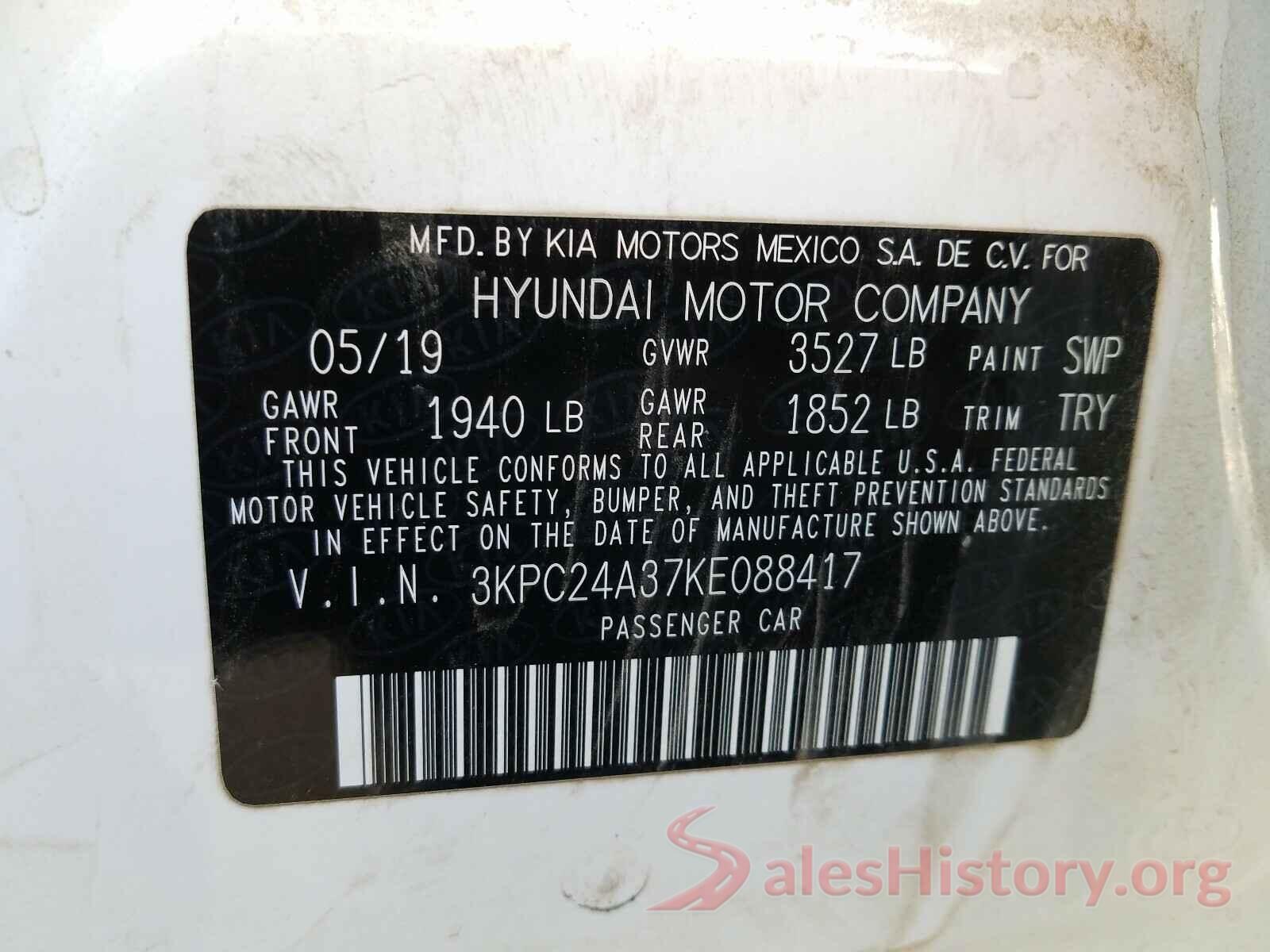 3KPC24A37KE088417 2019 HYUNDAI ACCENT