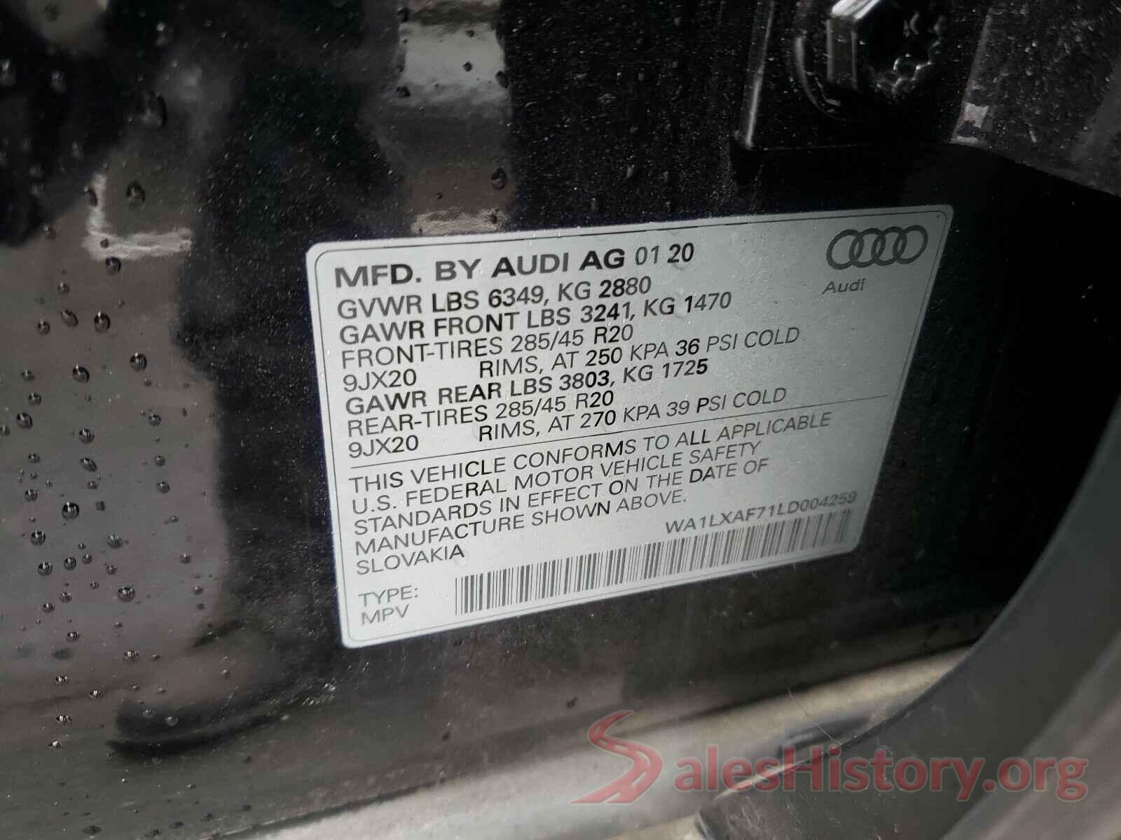 WA1LXAF71LD004259 2020 AUDI Q7