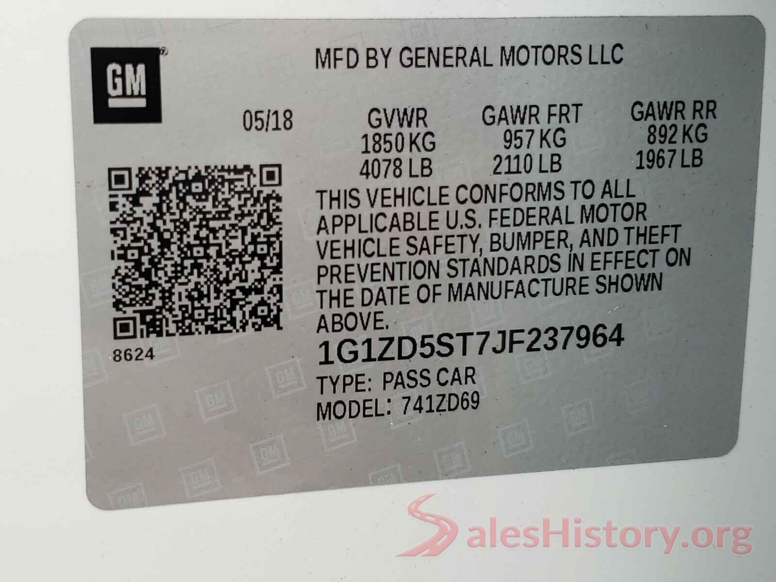 1G1ZD5ST7JF237964 2018 CHEVROLET MALIBU