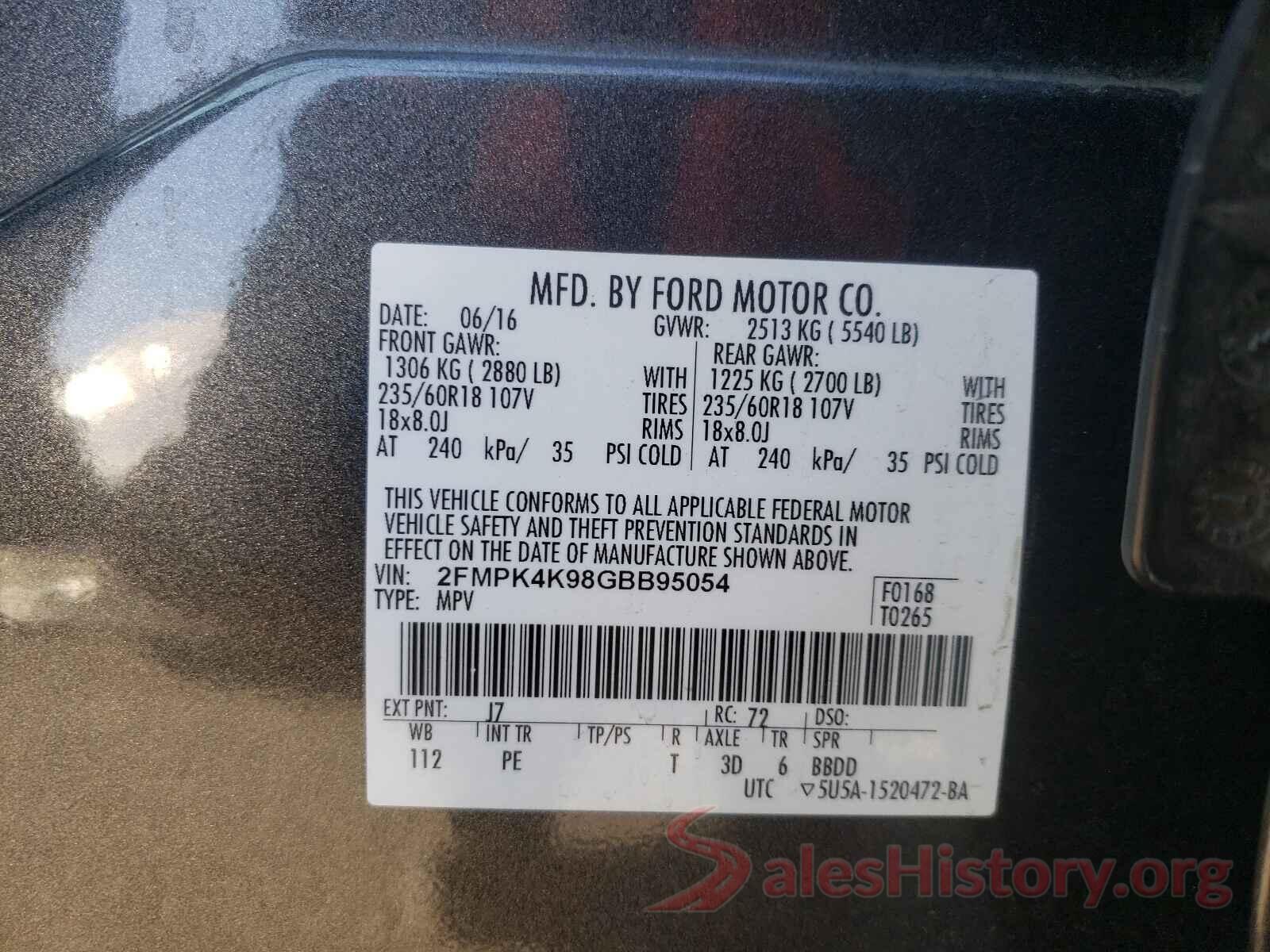 2FMPK4K98GBB95054 2016 FORD EDGE