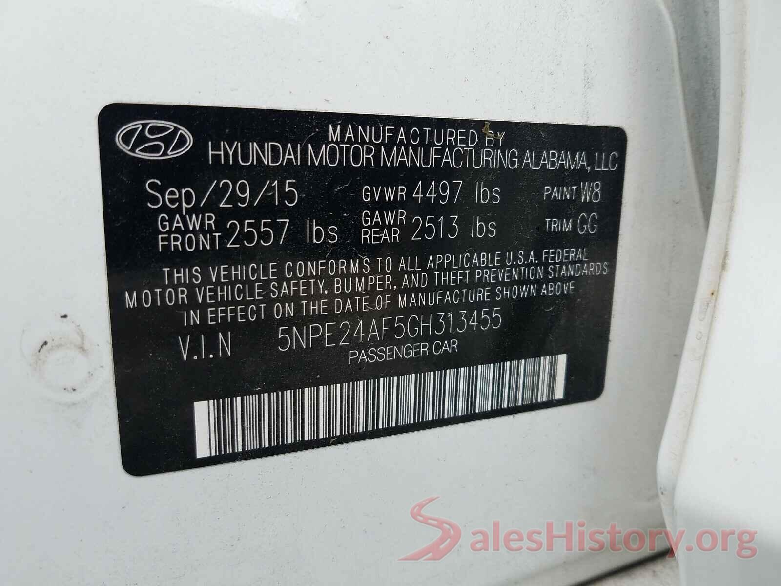 5NPE24AF5GH313455 2016 HYUNDAI SONATA