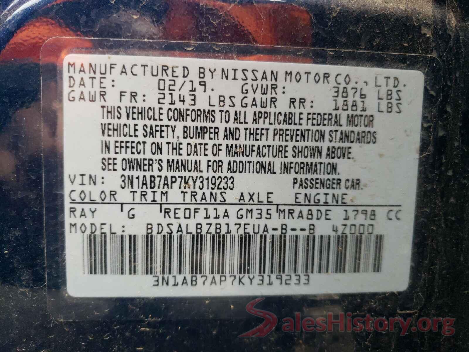 3N1AB7AP7KY319233 2019 NISSAN SENTRA