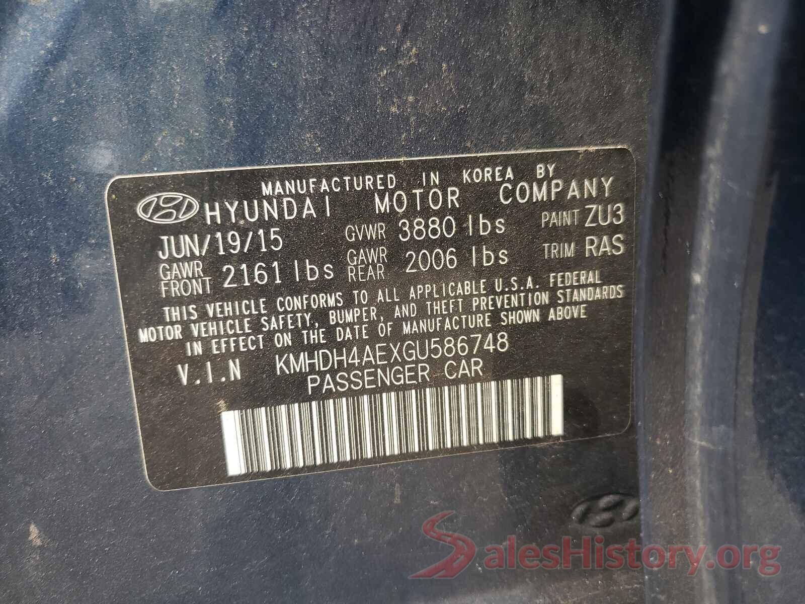 KMHDH4AEXGU586748 2016 HYUNDAI ELANTRA