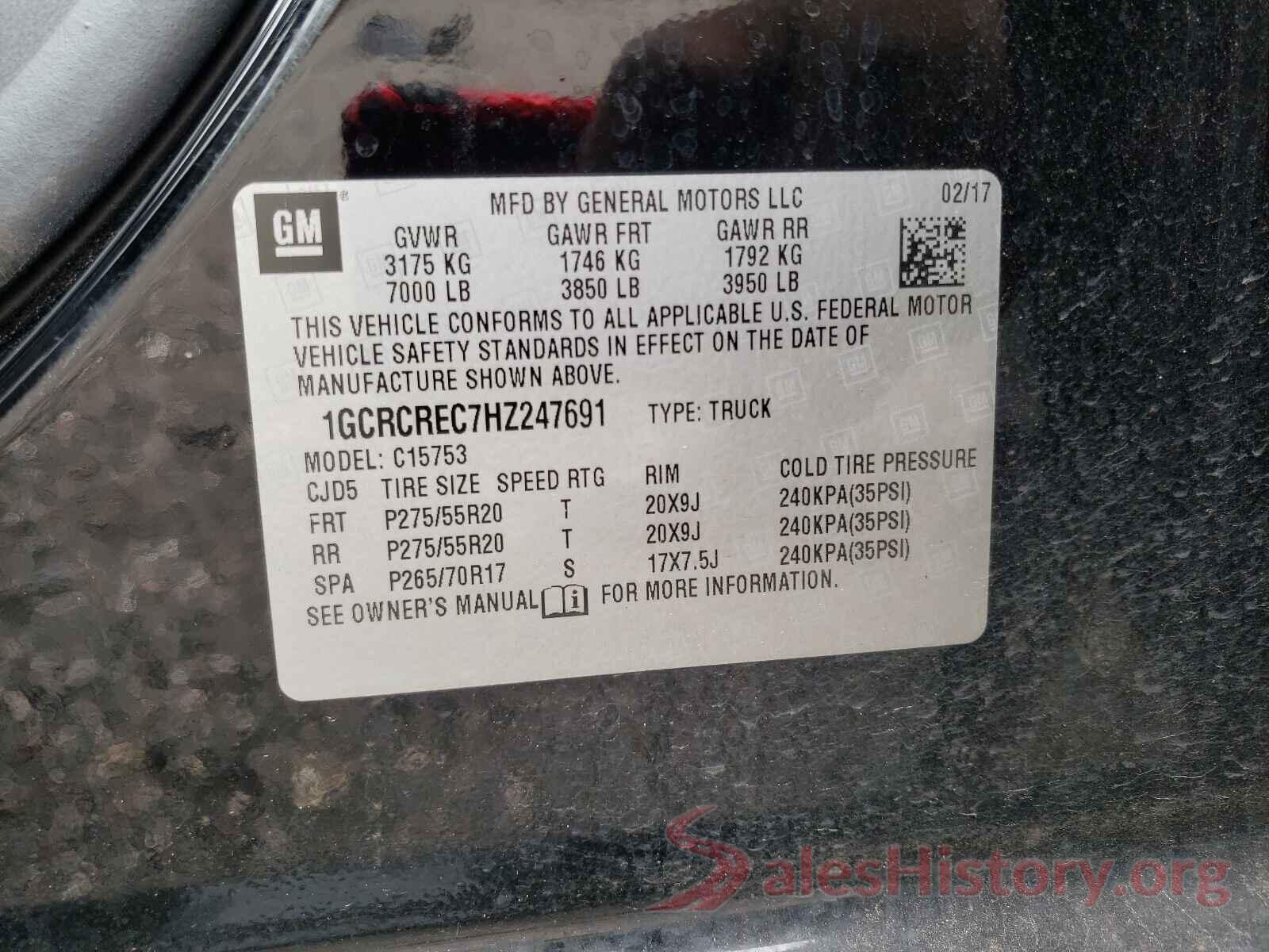 1GCRCREC7HZ247691 2017 CHEVROLET SILVERADO