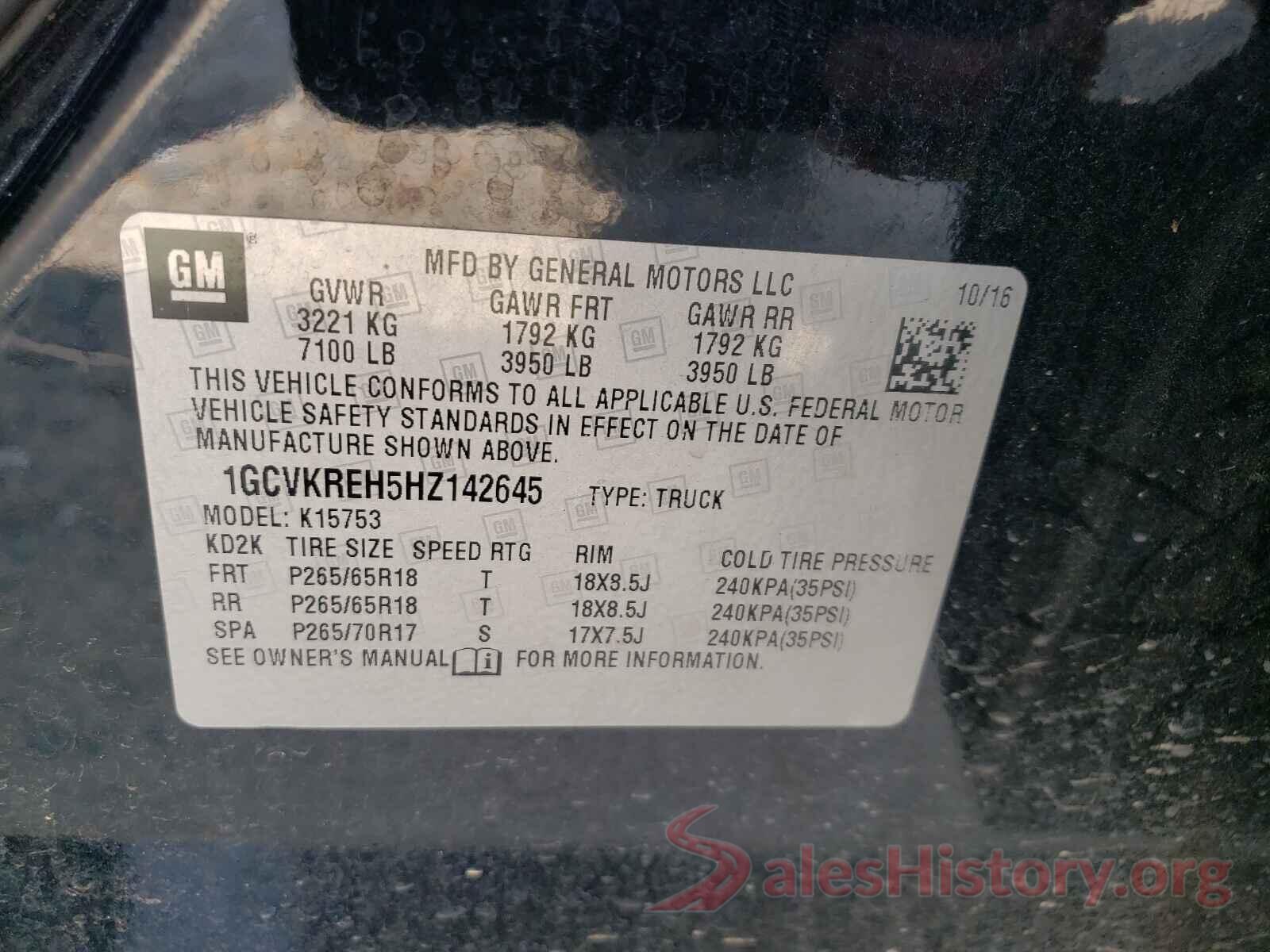 1GCVKREH5HZ142645 2017 CHEVROLET SILVERADO