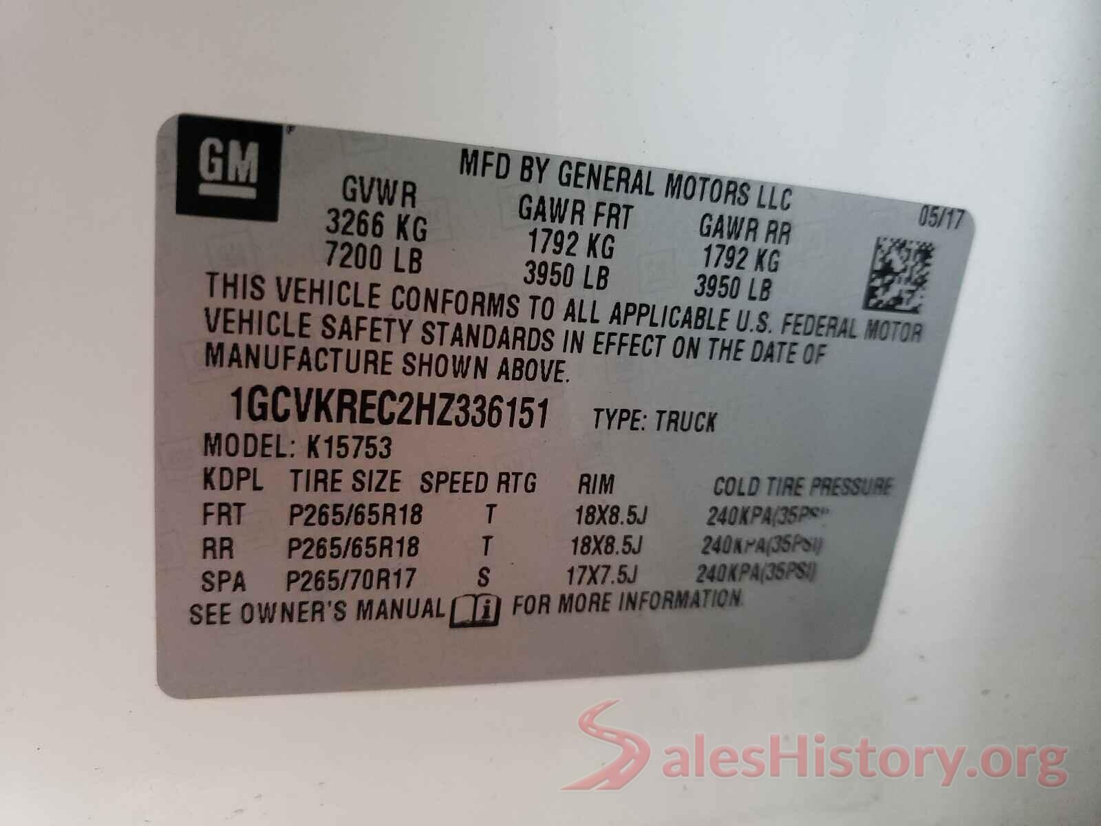 1GCVKREC2HZ336151 2017 CHEVROLET SILVERADO