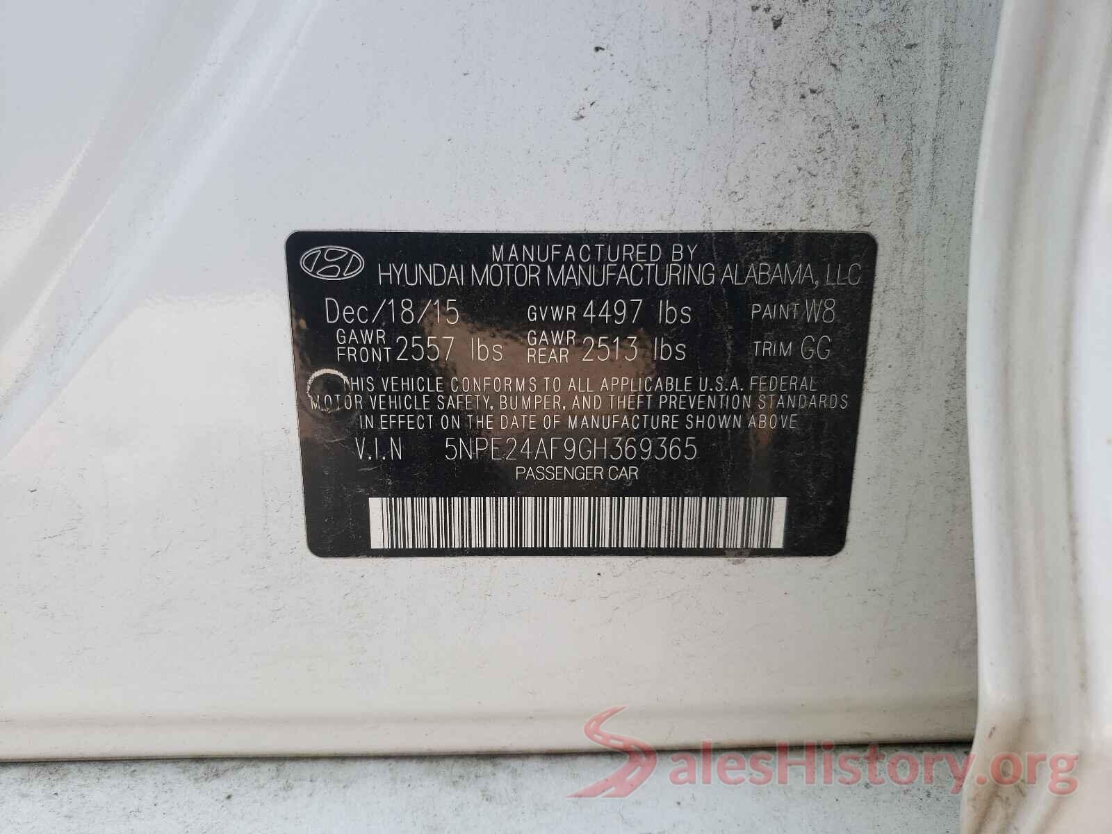 5NPE24AF9GH369365 2016 HYUNDAI SONATA