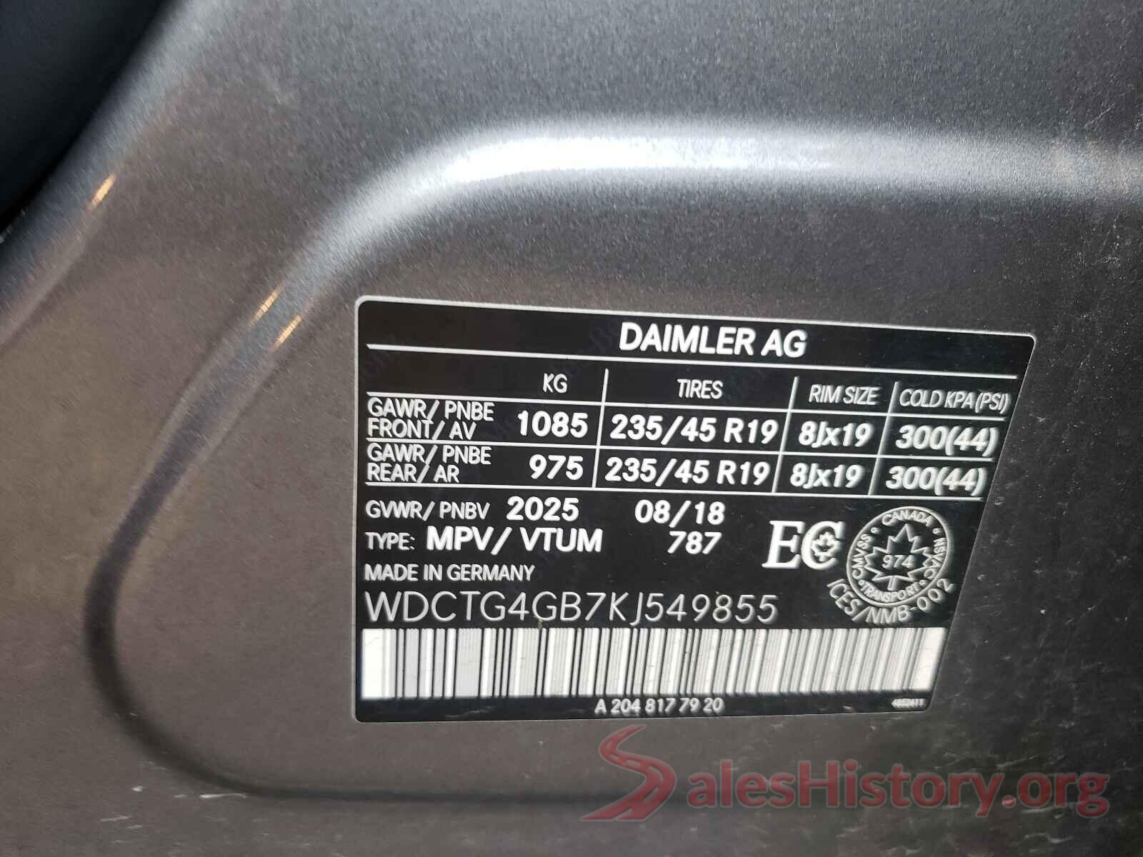 WDCTG4GB7KJ549855 2019 MERCEDES-BENZ GLA-CLASS