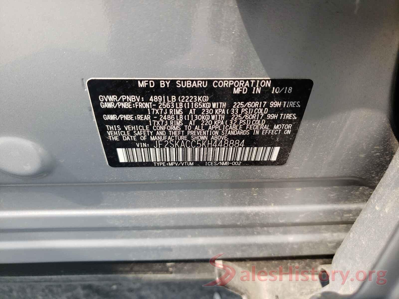 JF2SKACC5KH448884 2019 SUBARU FORESTER