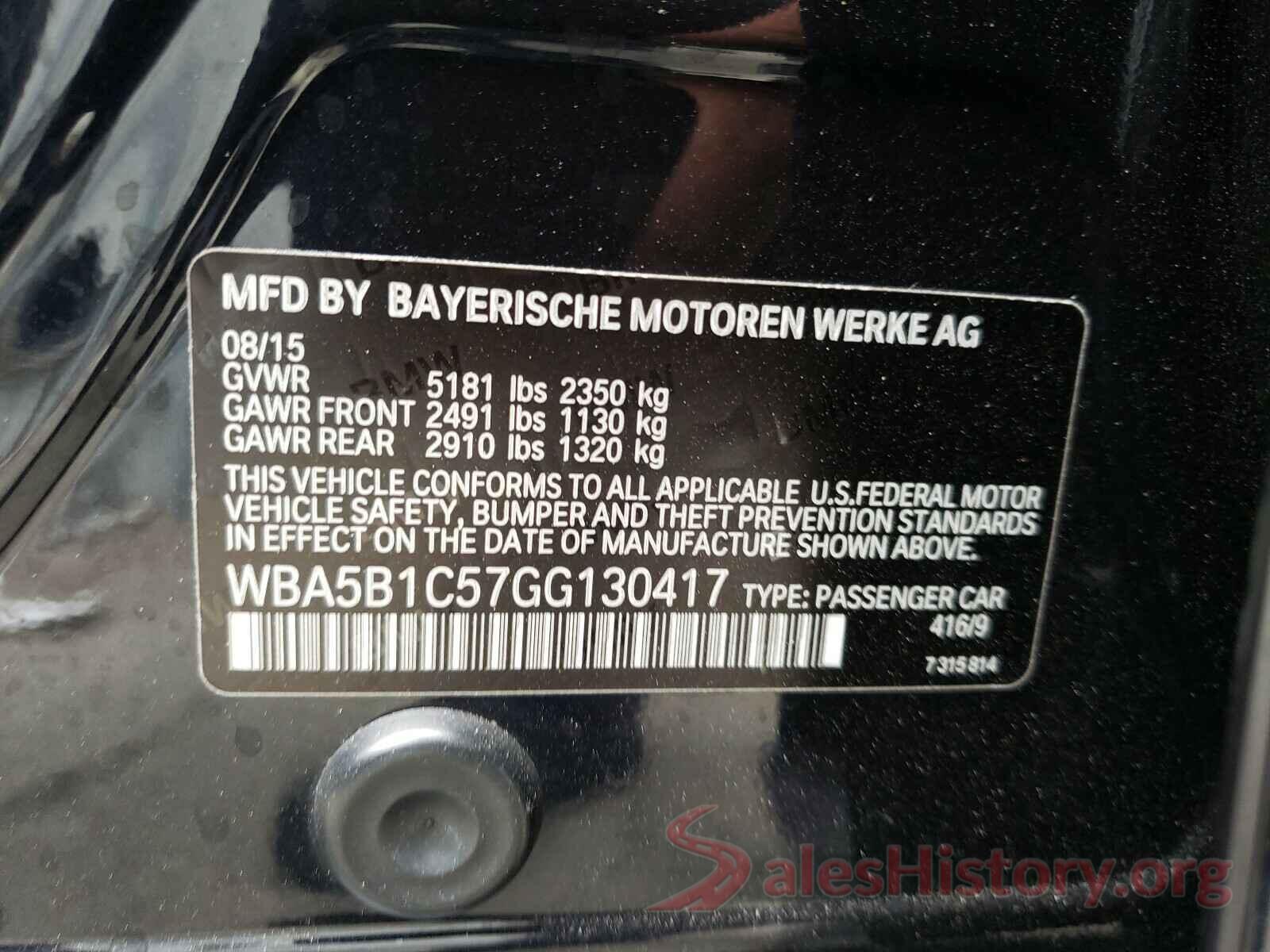 WBA5B1C57GG130417 2016 BMW 5 SERIES