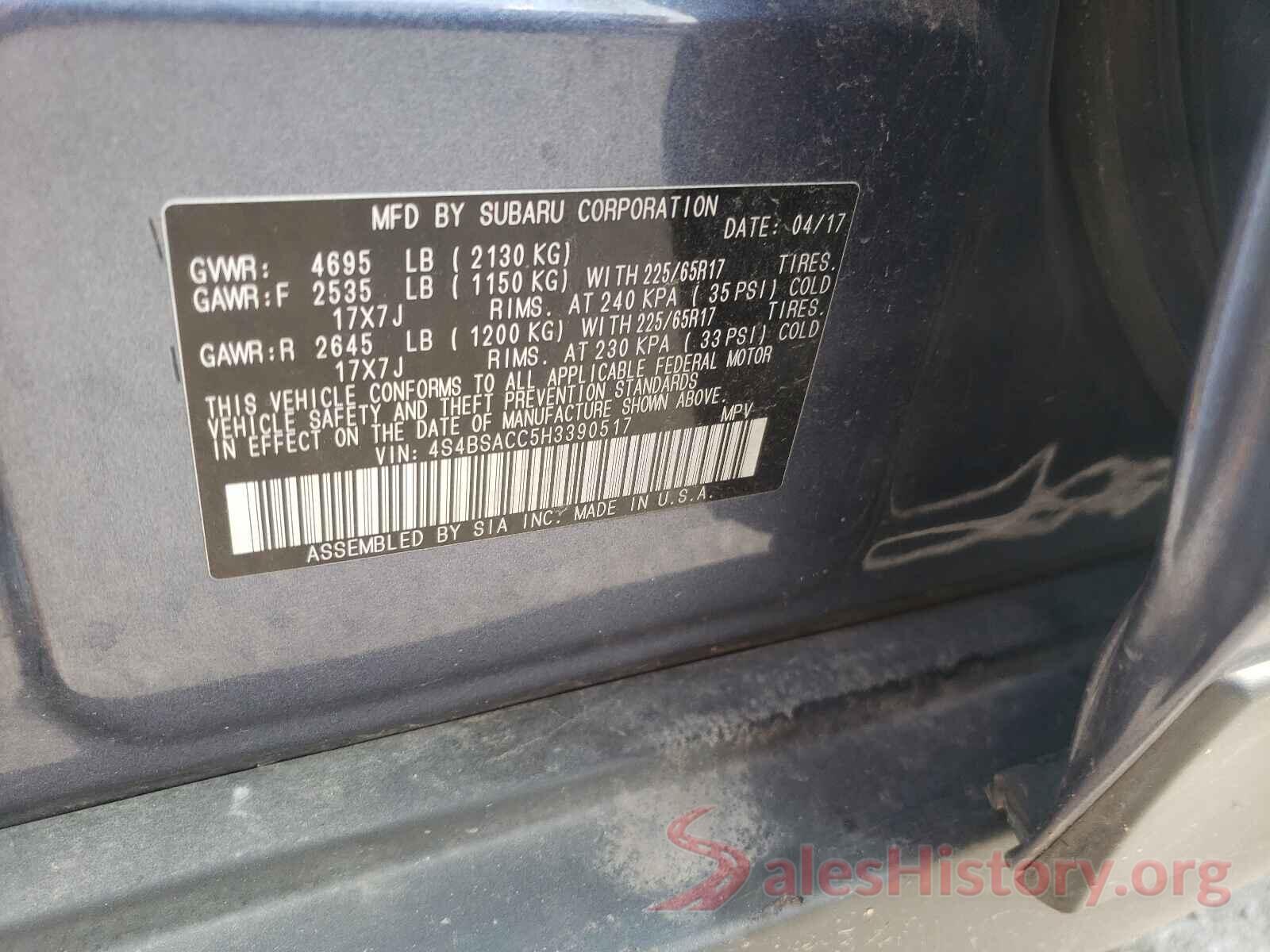 4S4BSACC5H3390517 2017 SUBARU OUTBACK