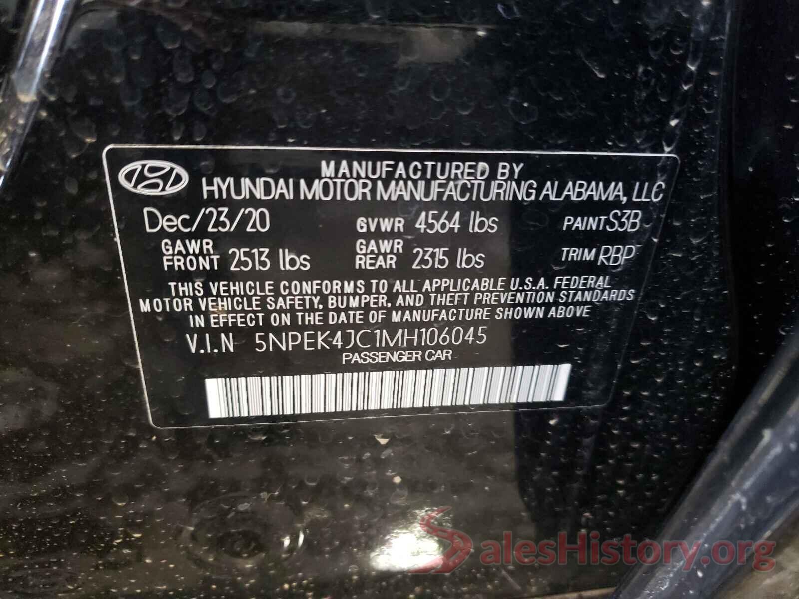 5NPEK4JC1MH106045 2021 HYUNDAI SONATA