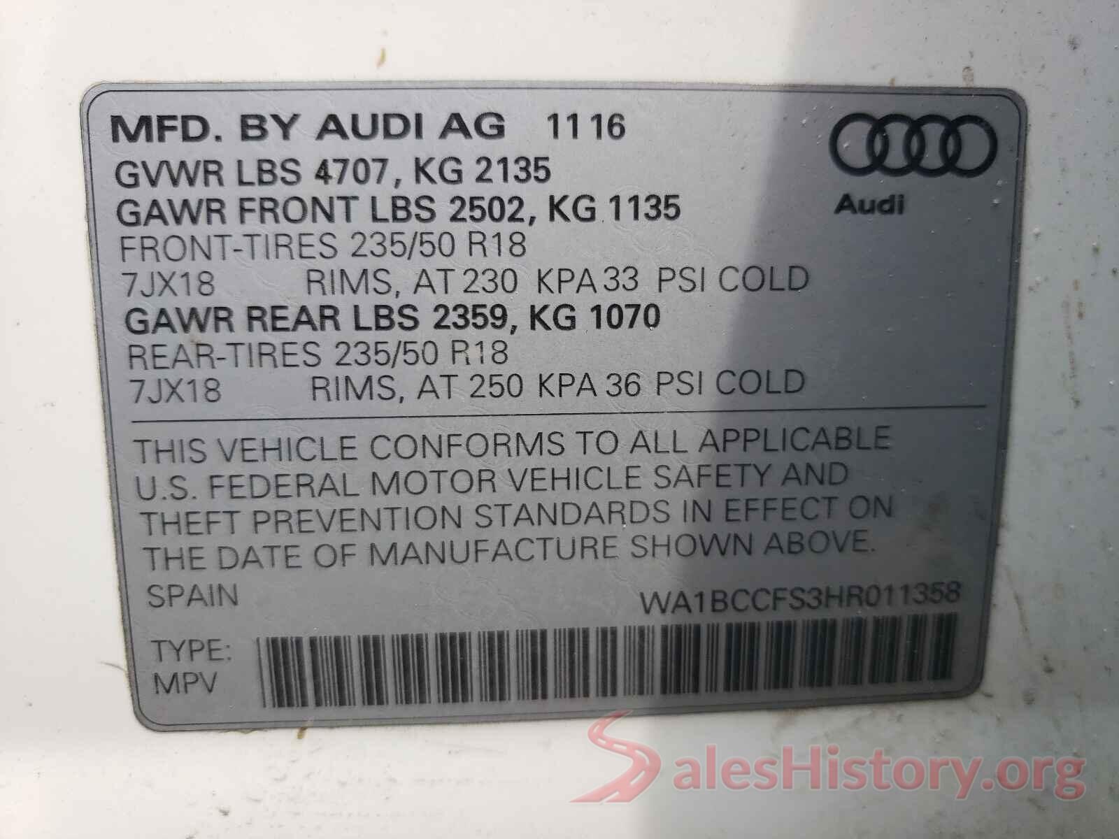 WA1BCCFS3HR011358 2017 AUDI Q3