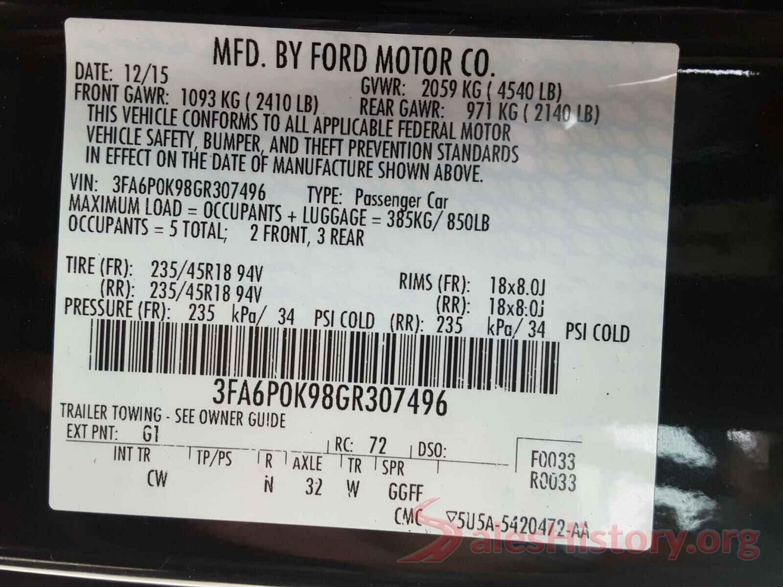 3FA6P0K98GR307496 2016 FORD FUSION