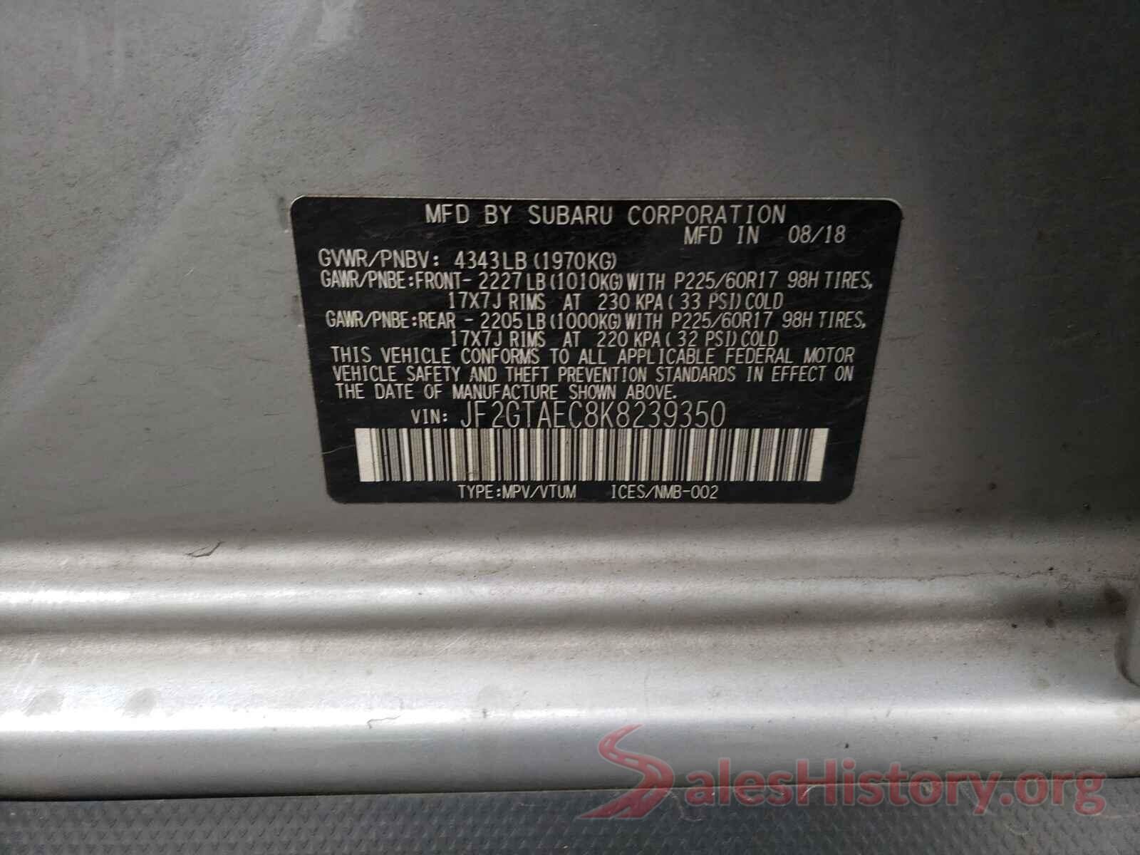 JF2GTAEC8K8239350 2019 SUBARU CROSSTREK