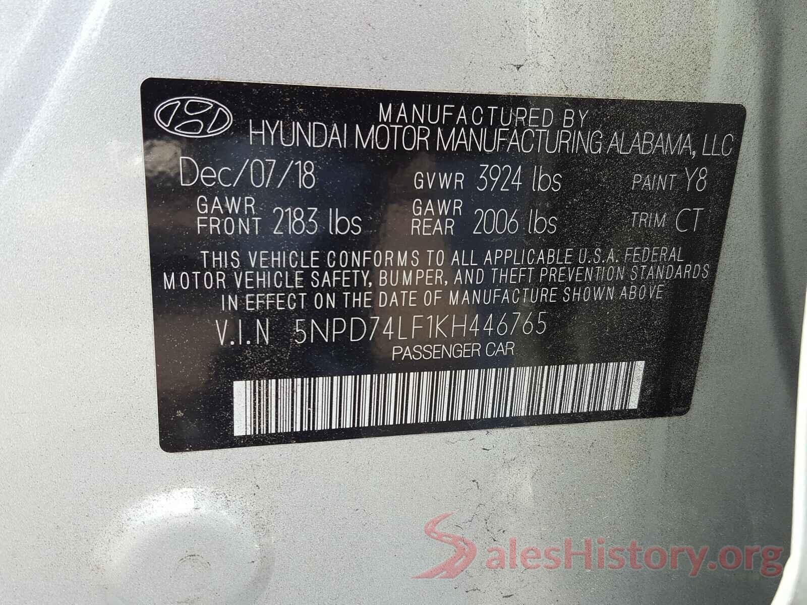 5NPD74LF1KH446765 2019 HYUNDAI ELANTRA