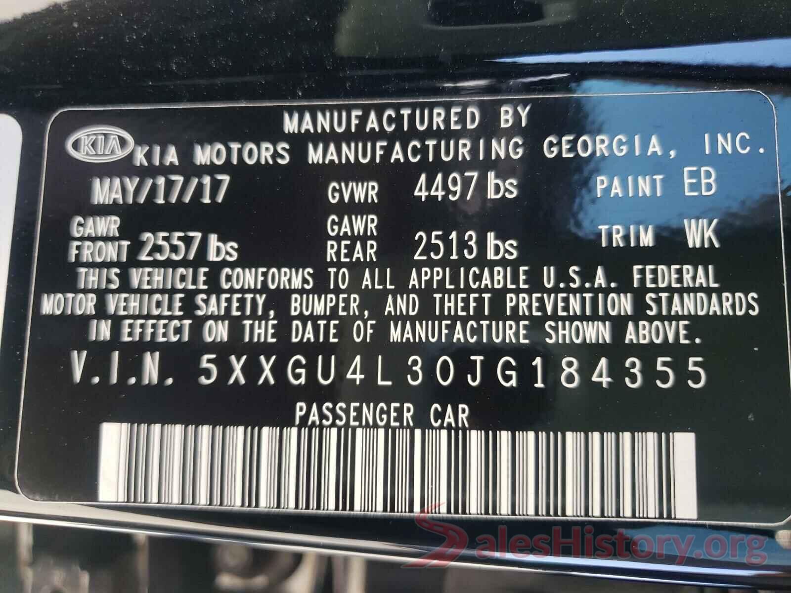 5XXGU4L30JG184355 2018 KIA OPTIMA