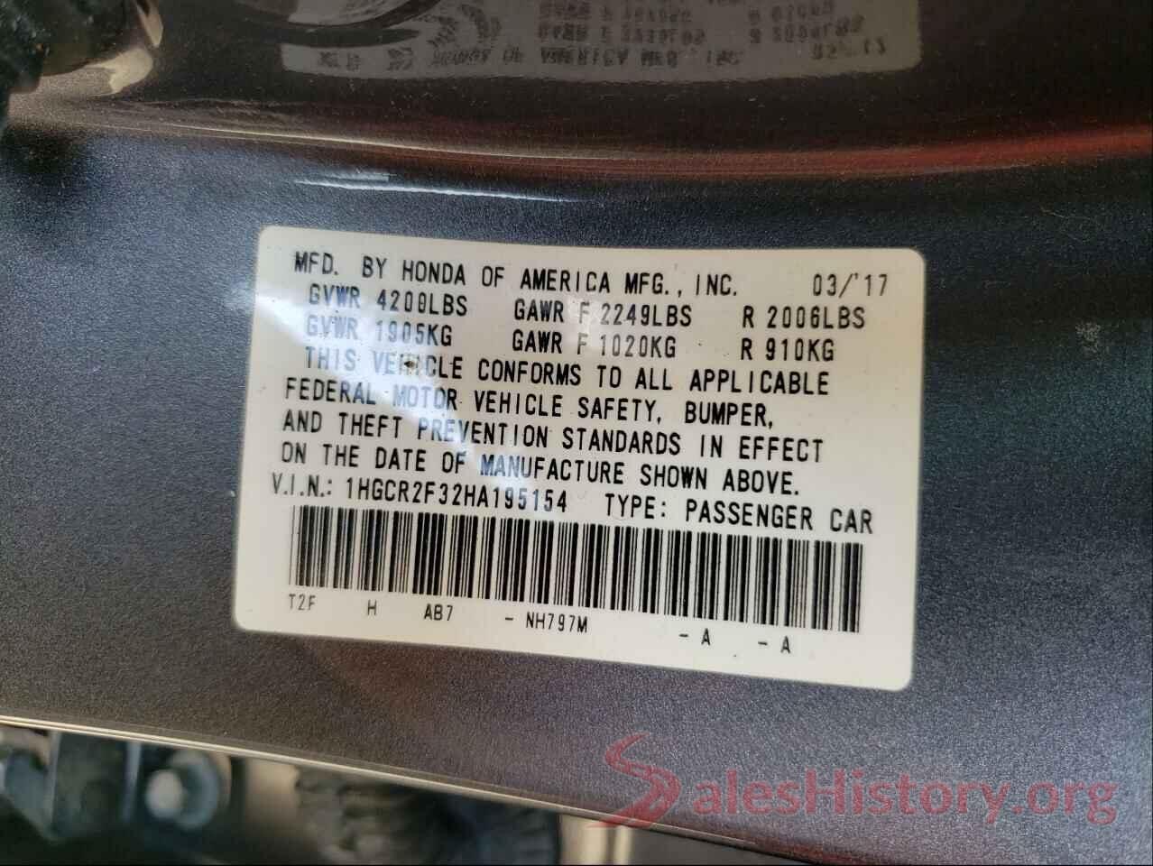 1HGCR2F32HA195154 2017 HONDA ACCORD