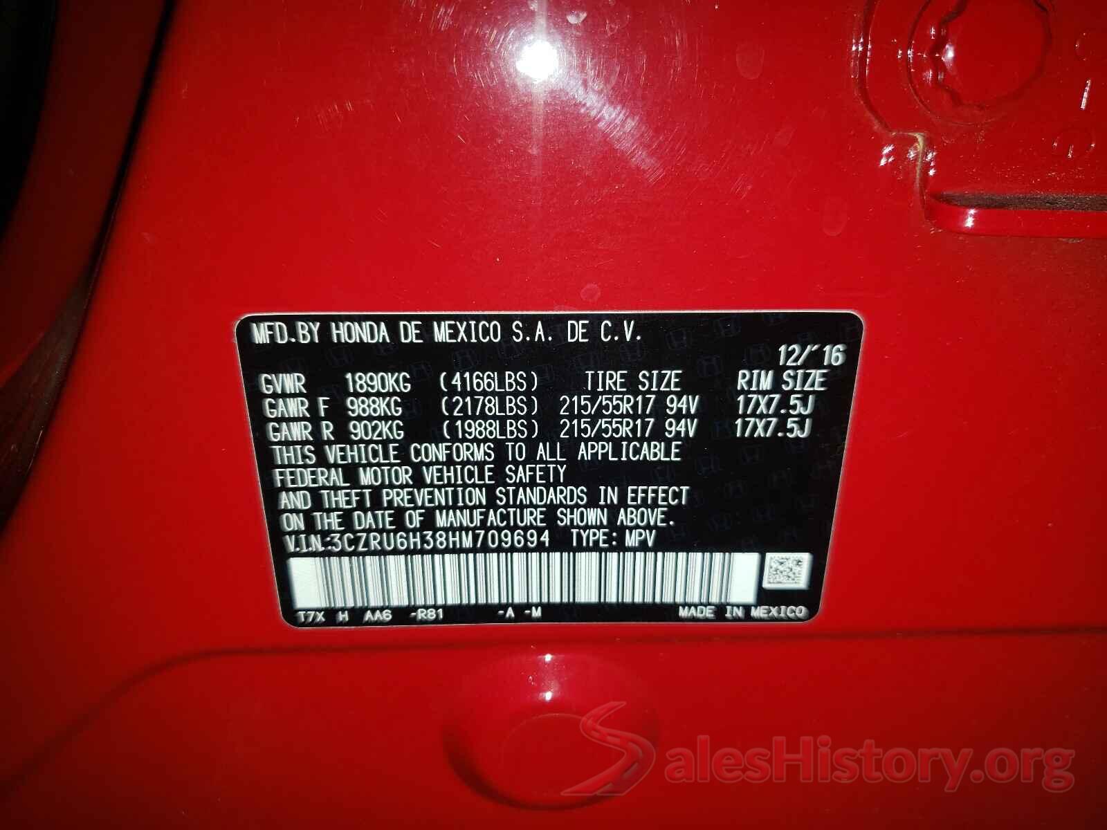 3CZRU6H38HM709694 2017 HONDA HR-V