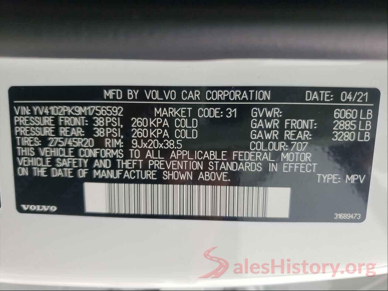 YV4102PK9M1756592 2021 VOLVO XC90