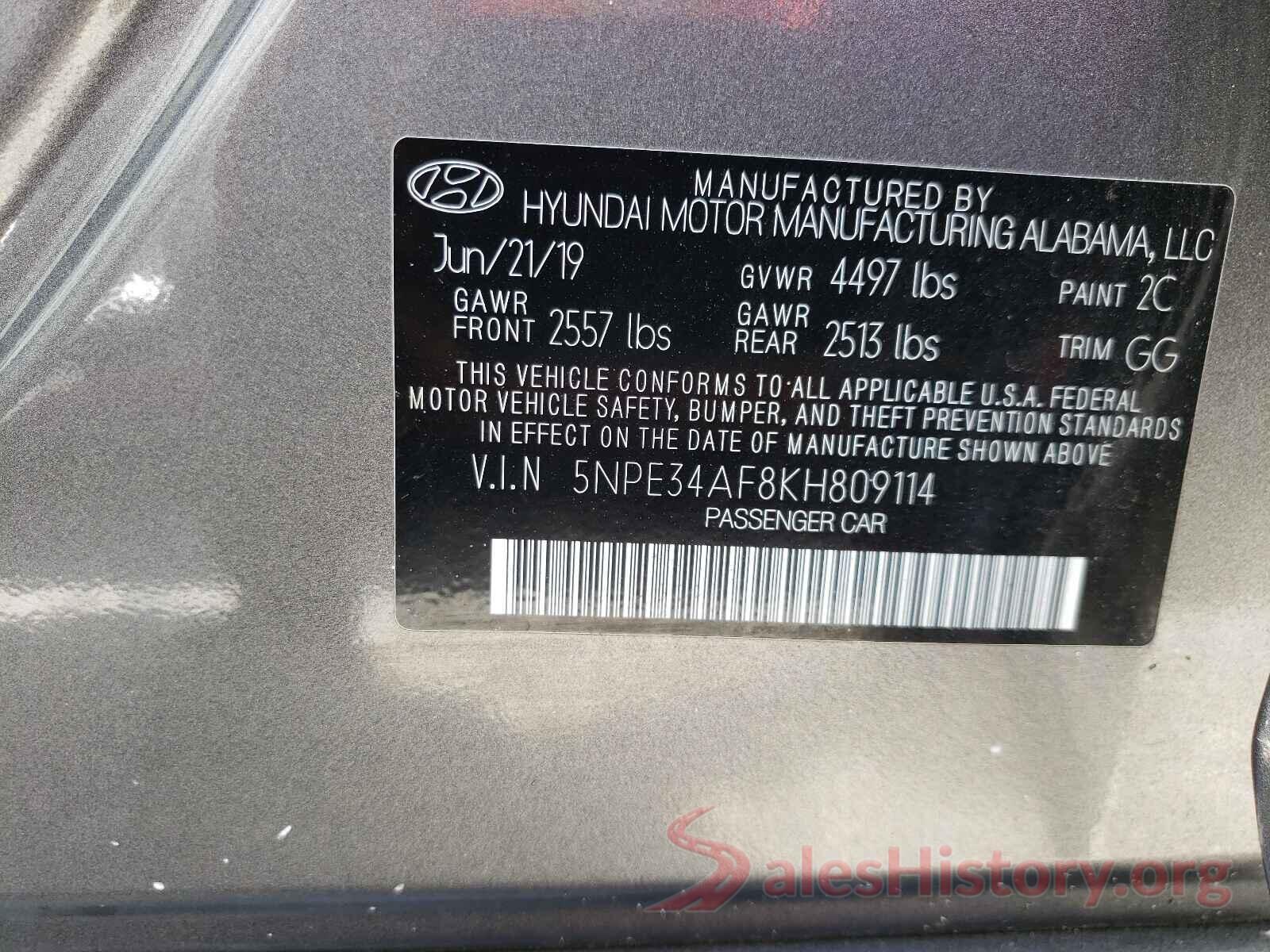 5NPE34AF8KH809114 2019 HYUNDAI SONATA