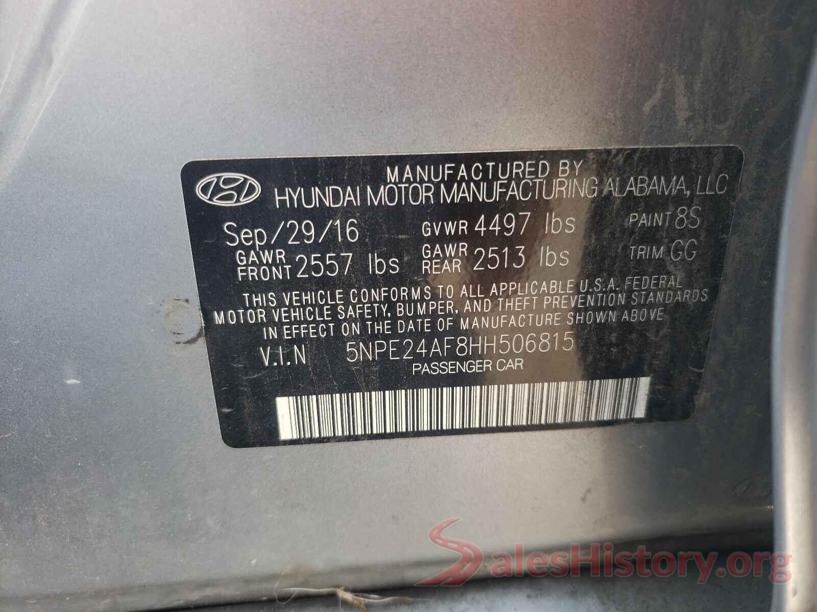 5NPE24AF8HH506815 2017 HYUNDAI SONATA