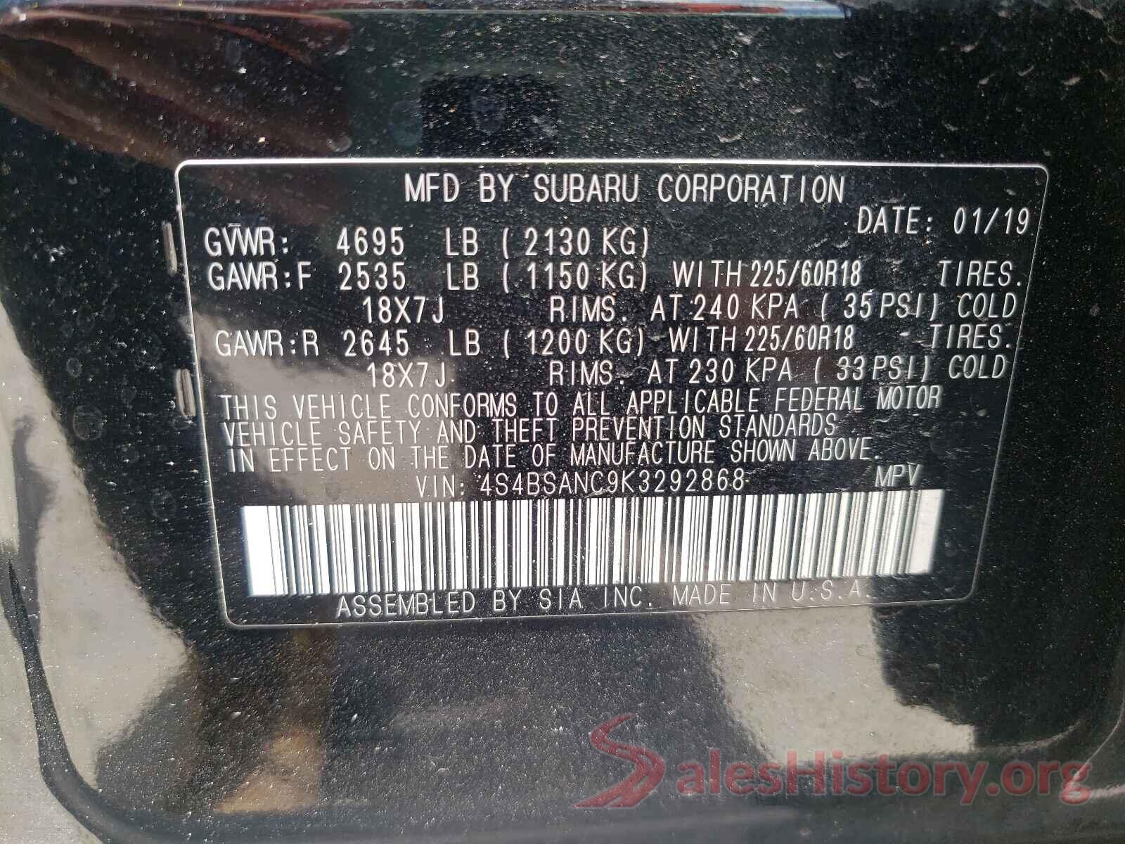 4S4BSANC9K3292868 2019 SUBARU LEGACY