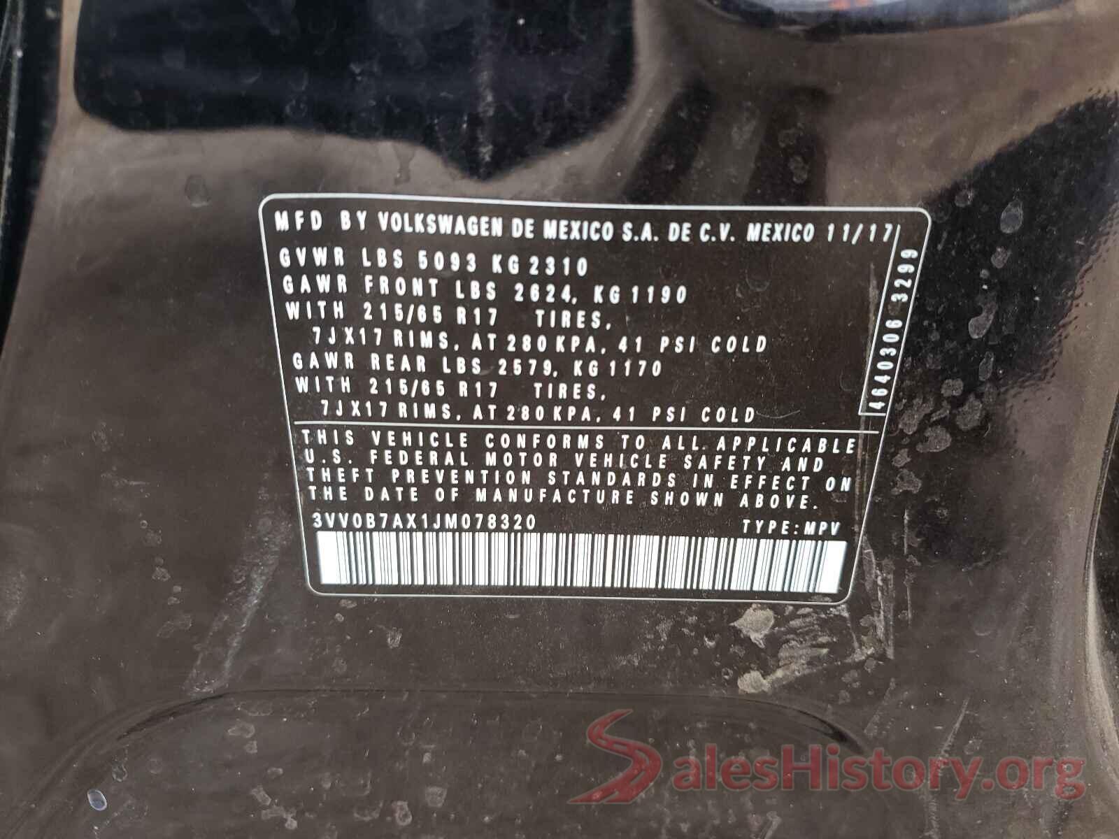 3VV0B7AX1JM078320 2018 VOLKSWAGEN TIGUAN