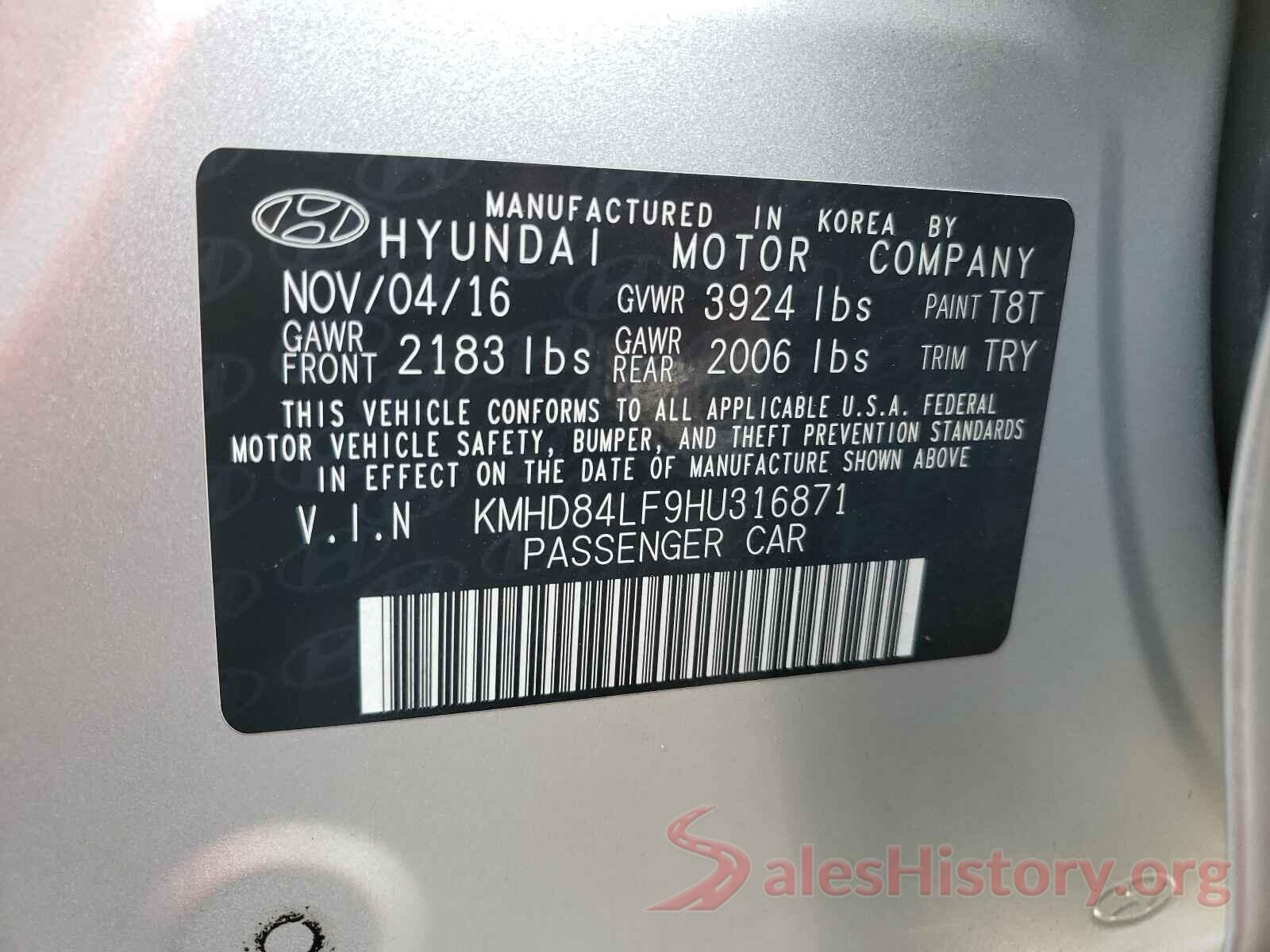 KMHD84LF9HU316871 2017 HYUNDAI ELANTRA