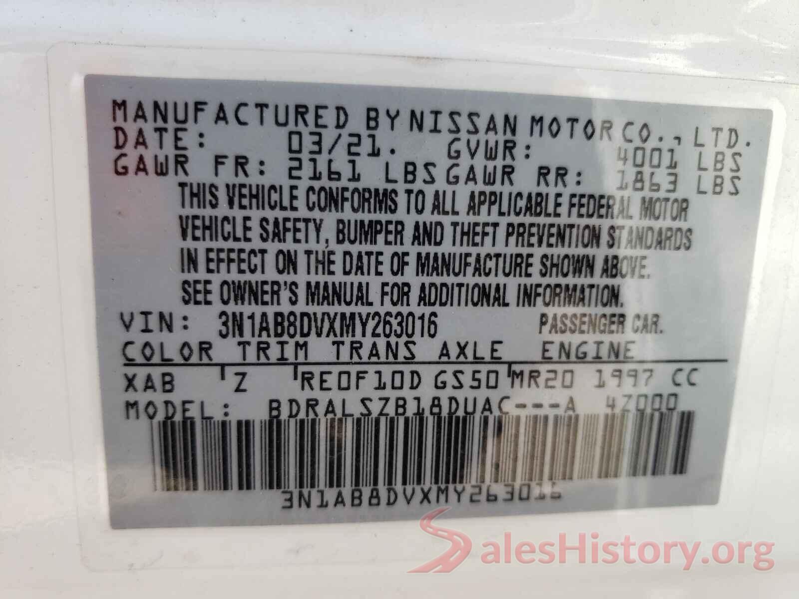 3N1AB8DVXMY263016 2021 NISSAN SENTRA