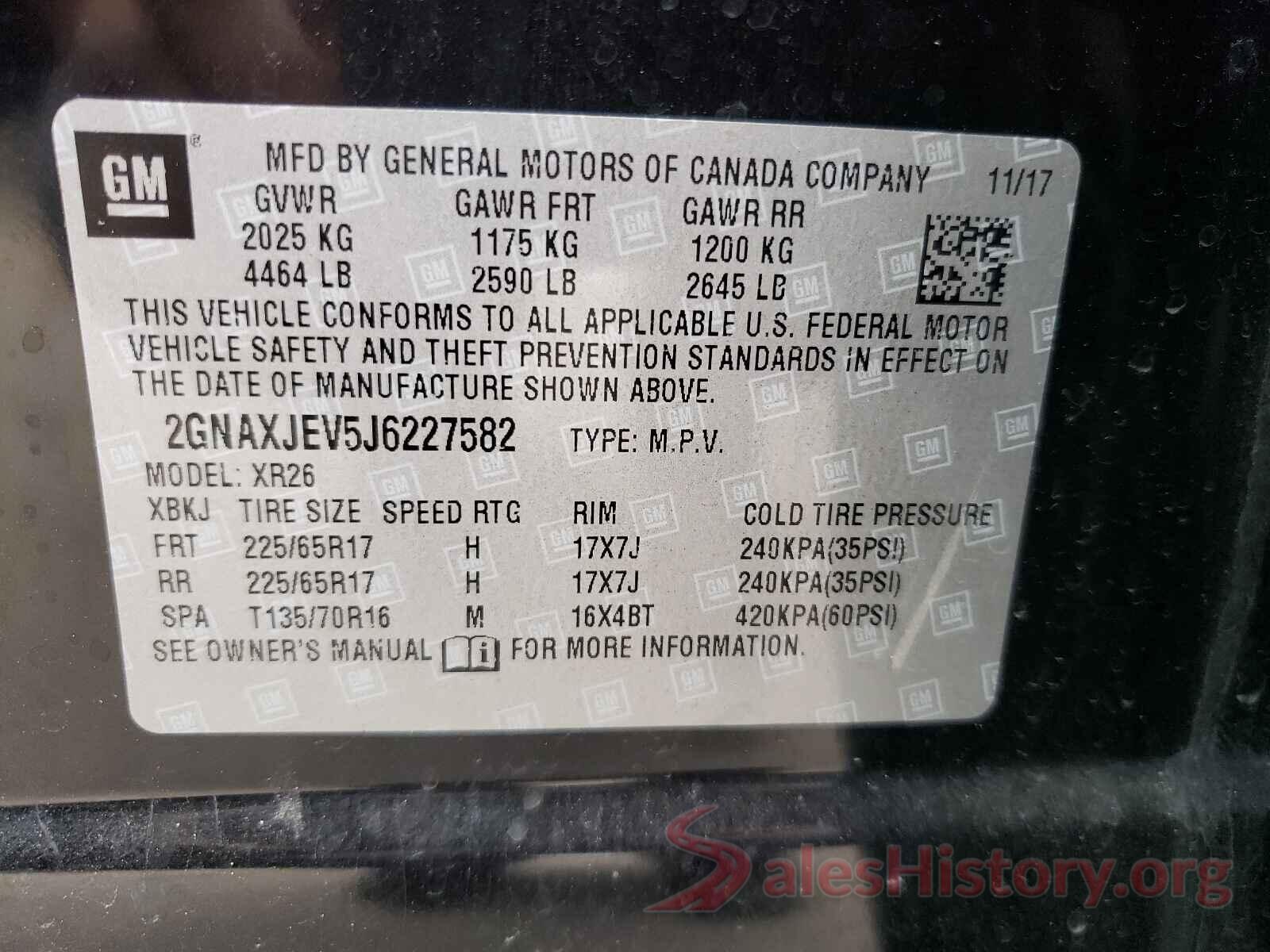 2GNAXJEV5J6227582 2018 CHEVROLET EQUINOX