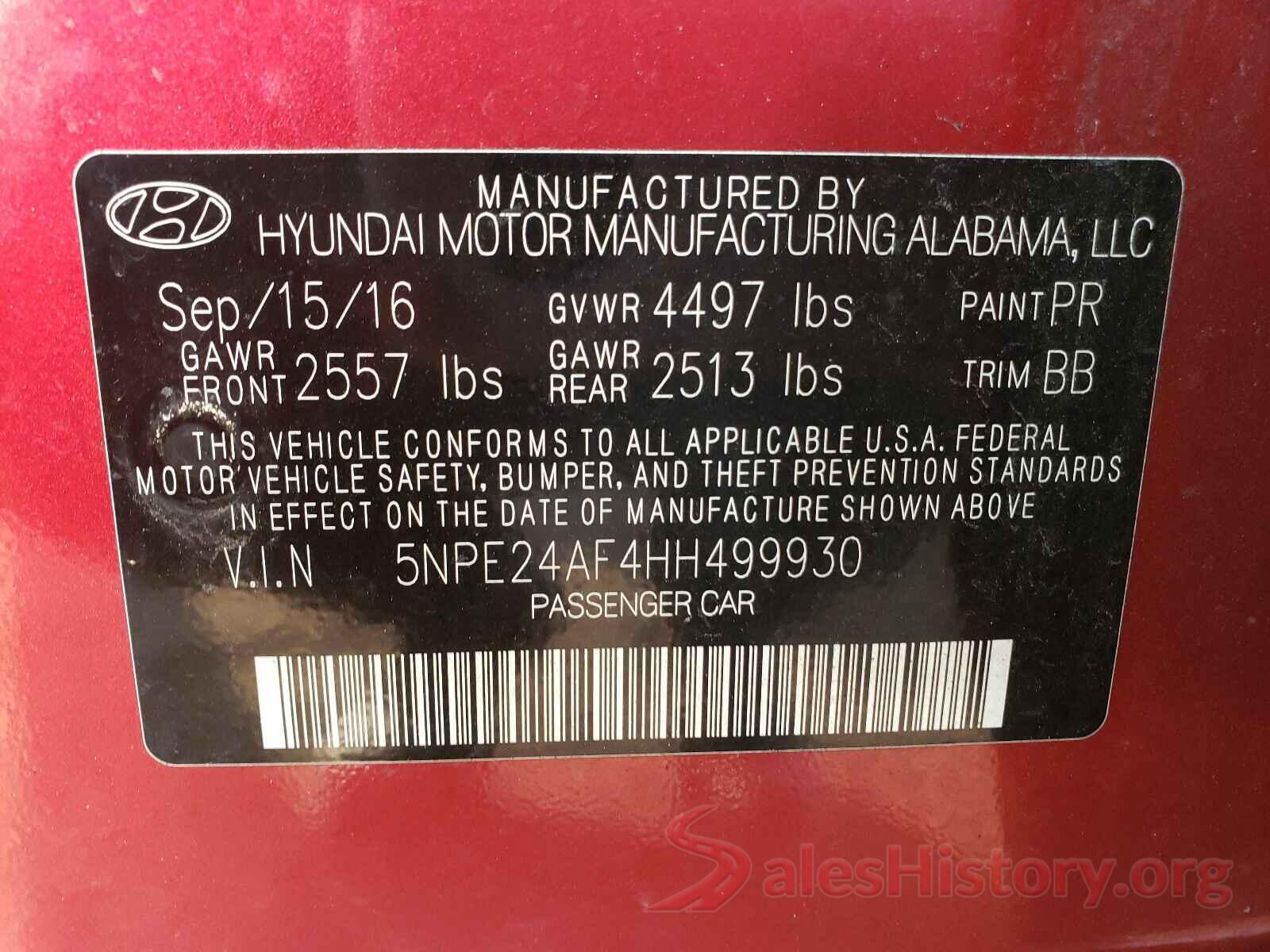 5NPE24AF4HH499930 2017 HYUNDAI SONATA