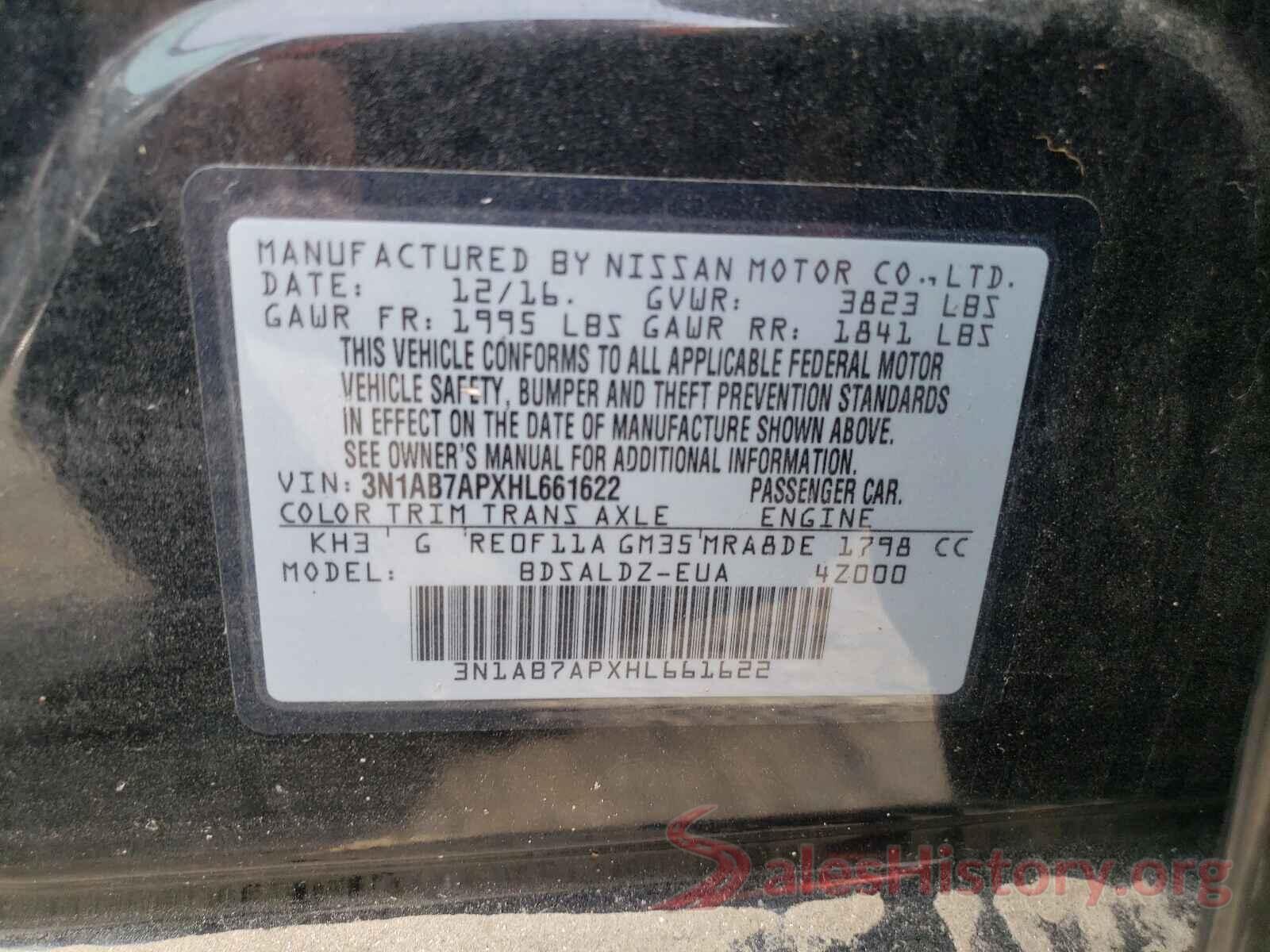 3N1AB7APXHL661622 2017 NISSAN SENTRA