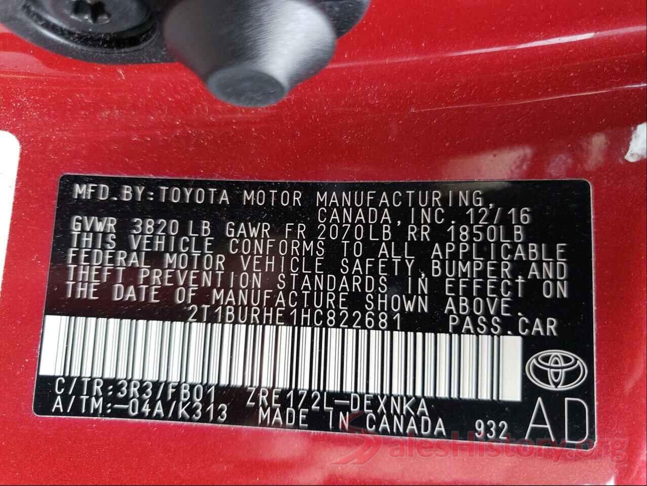 2T1BURHE1HC822681 2017 TOYOTA COROLLA