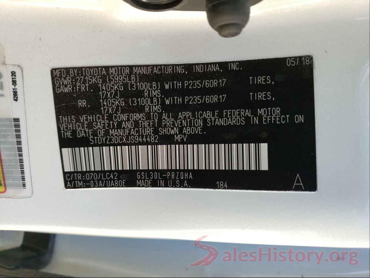 5TDYZ3DCXJS944482 2018 TOYOTA SIENNA